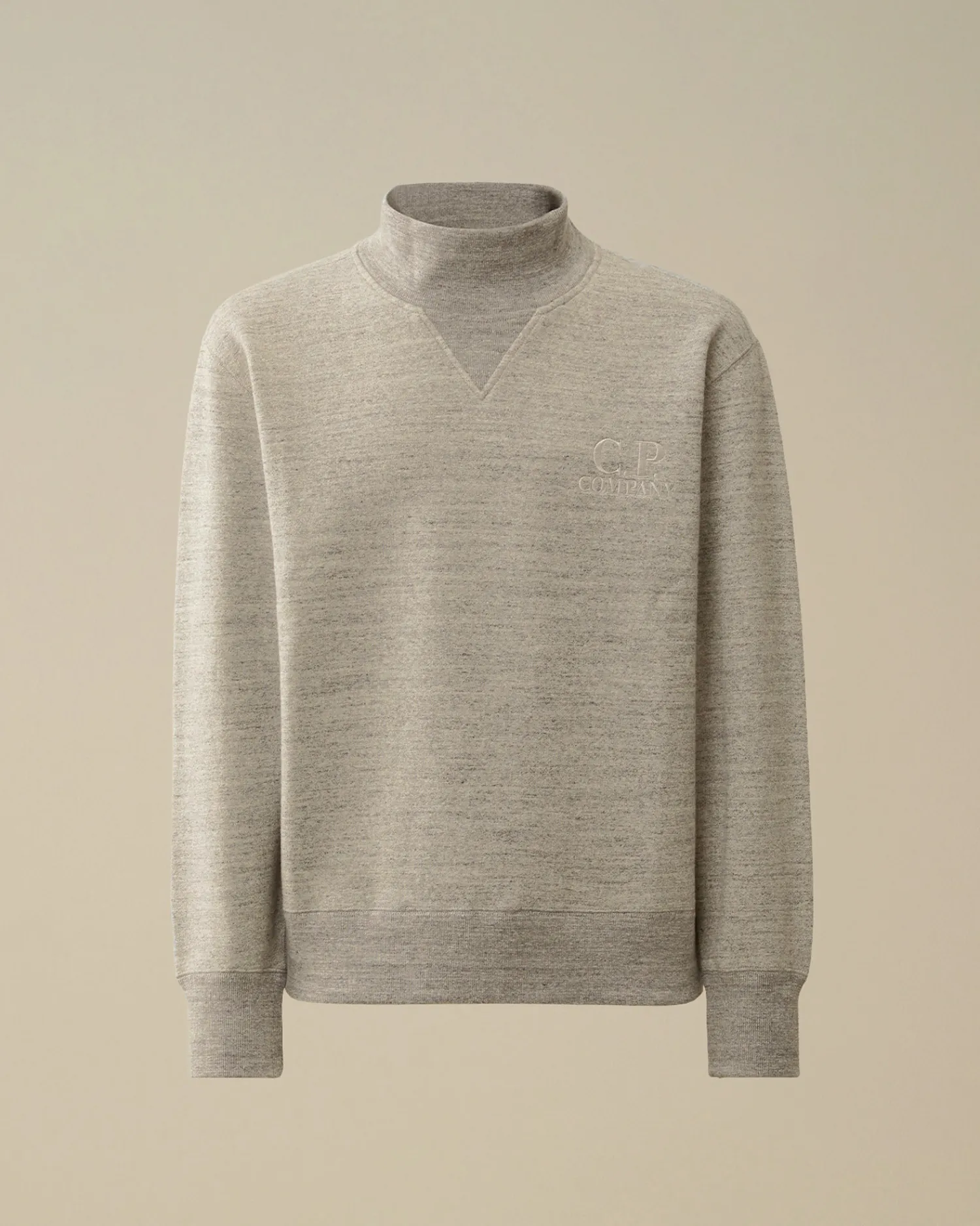 C.P. Company Felpe>Japanese Mélange Fleece Logo Funnel Neck Sweatshirt Greystone Melange