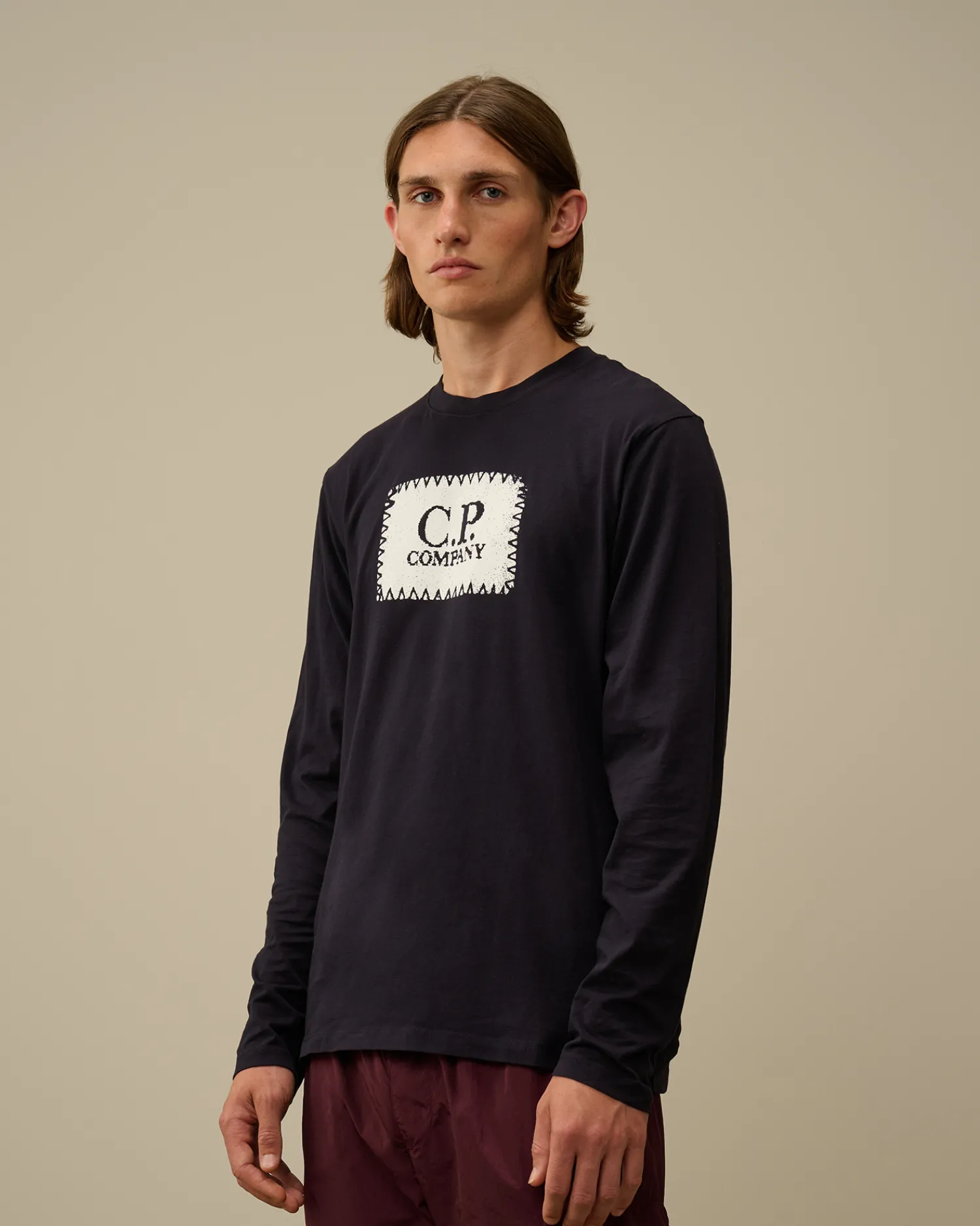 C.P. Company T-shirts & Polo>30/1 Jersey Logo Label Longsleeve T-Shirt Total Eclipse – Blue