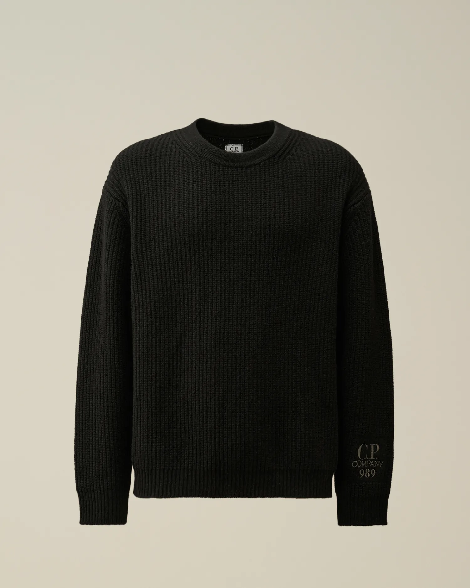 C.P. Company Maglieria>Lambswool GRS Boxy Crew Neck Ribbed Knit Black