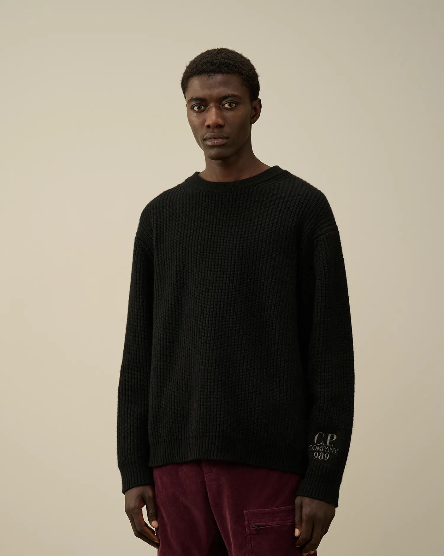 C.P. Company Maglieria>Lambswool GRS Boxy Crew Neck Ribbed Knit Black