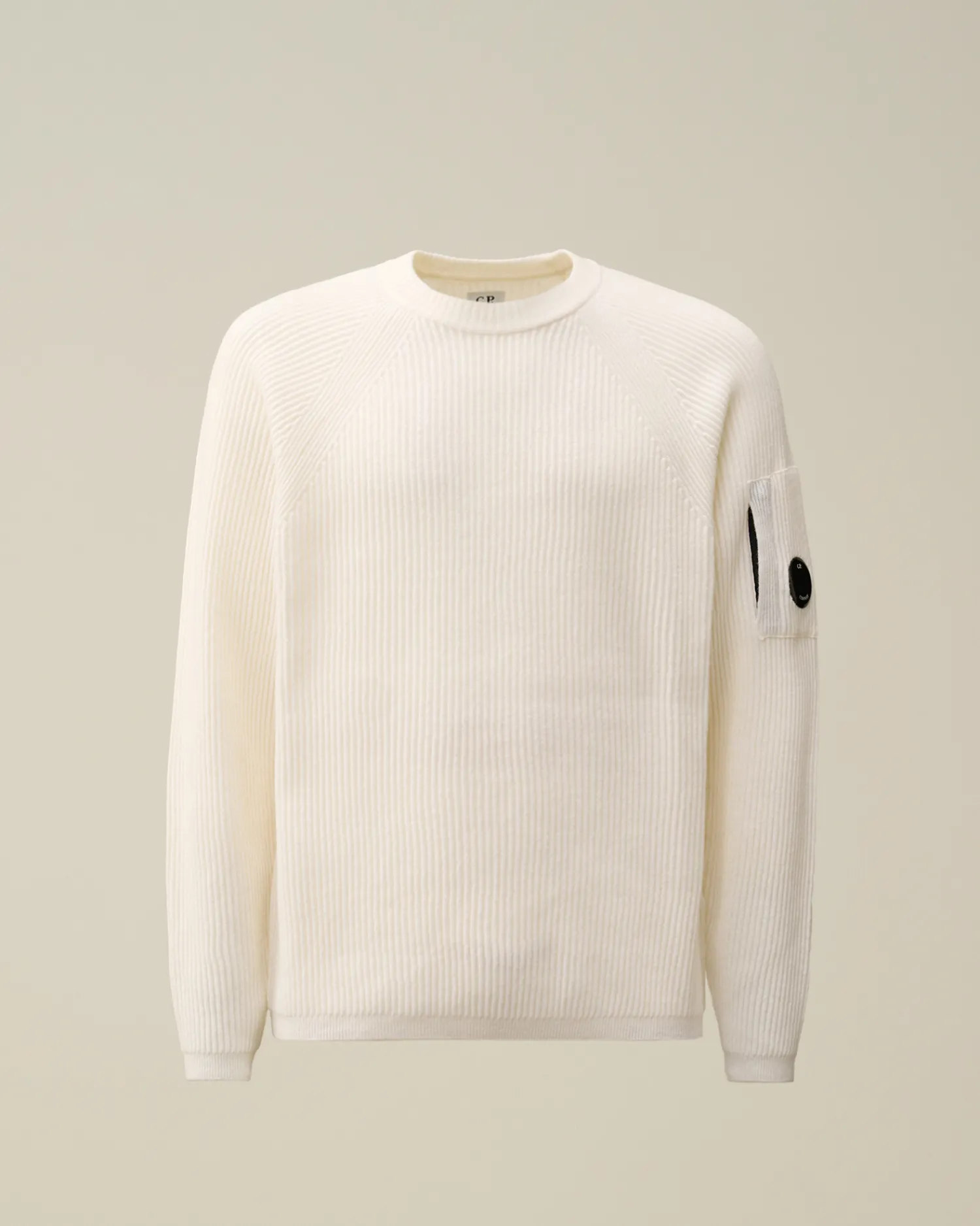 C.P. Company Maglieria>Lambswool GRS Crew Neck Full Knit Gauze White