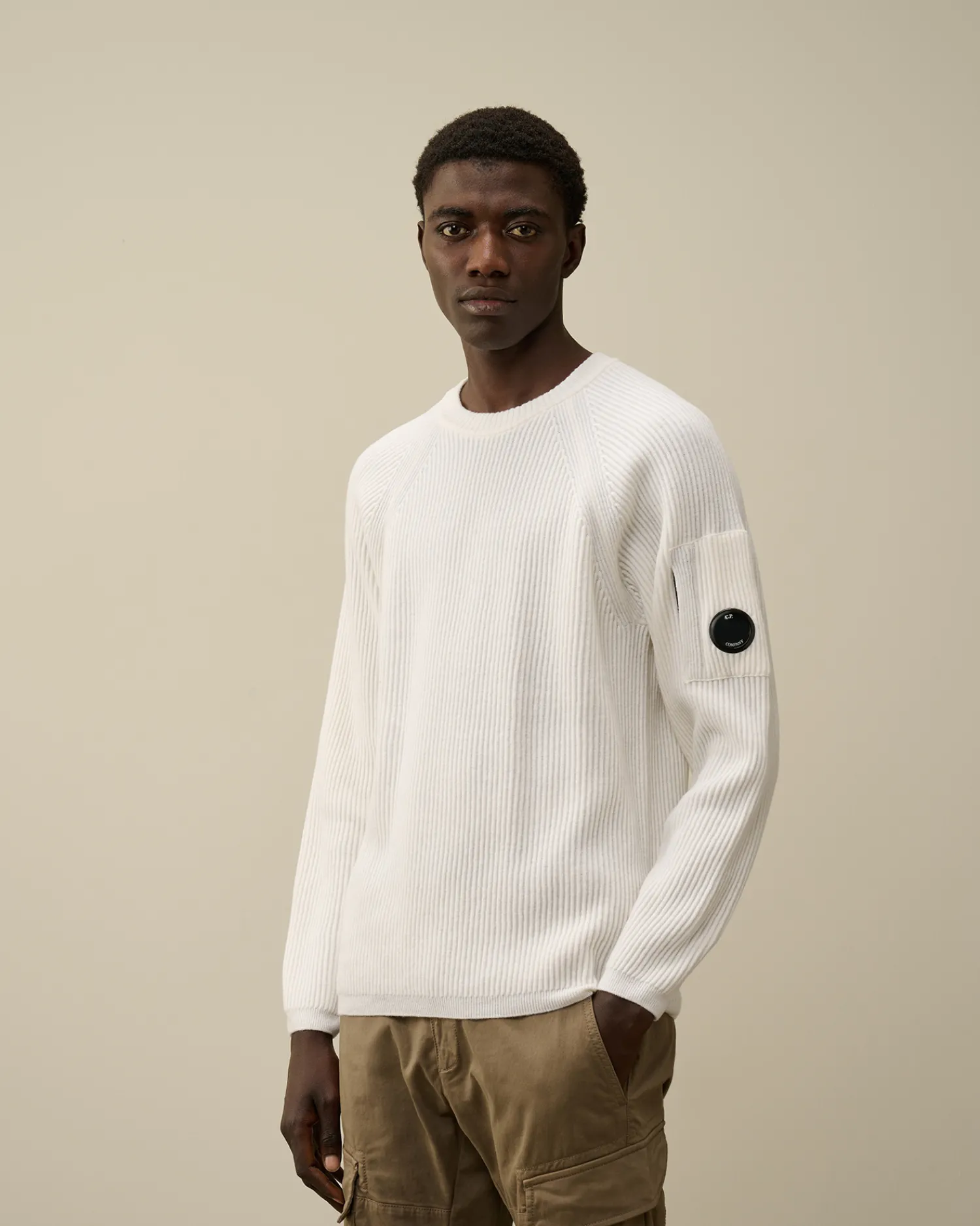 C.P. Company Maglieria>Lambswool GRS Crew Neck Full Knit Gauze White