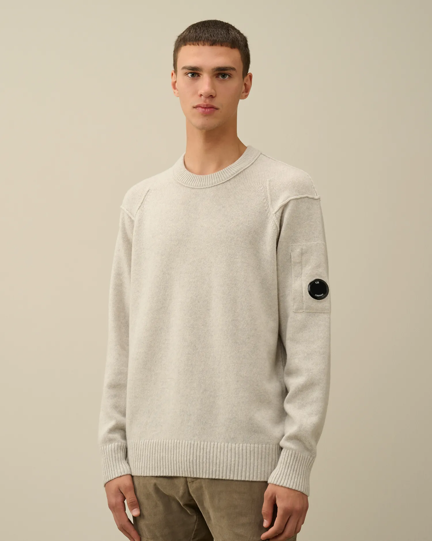 C.P. Company Maglieria>Lambswool GRS Crew Neck Knit Off White Melange