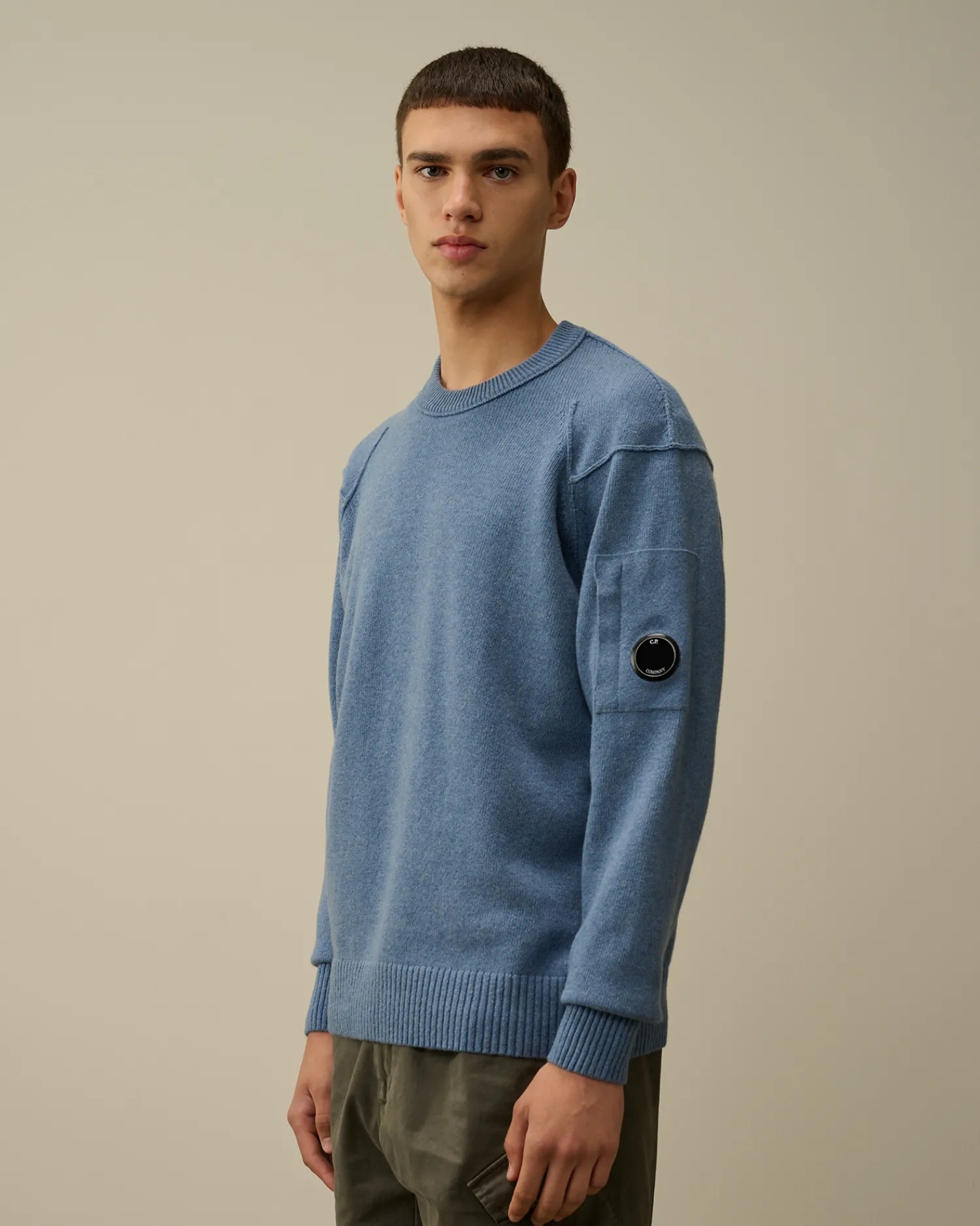 C.P. Company Maglieria>Lambswool GRS Crew Neck Knit Flint Stone – Blue