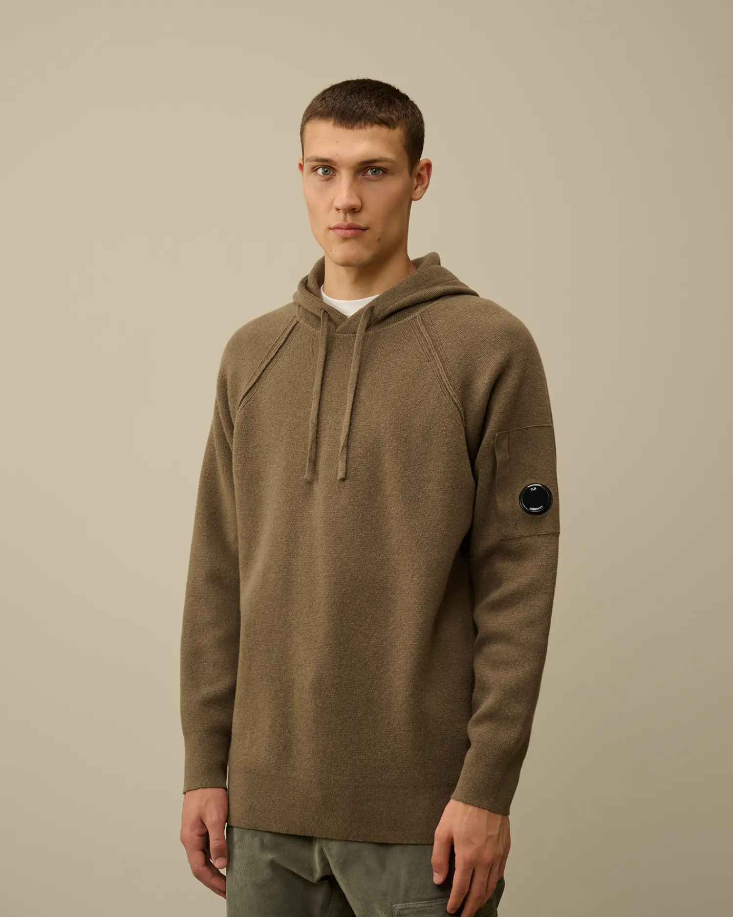 C.P. Company Maglieria>Lambswool GRS Hooded Waffle Knit Walnut – Beige