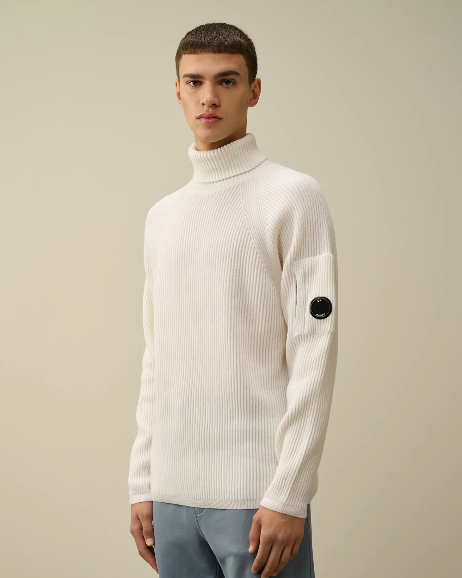 C.P. Company Maglieria>Lambswool GRS Turtleneck Full Knit Gauze White