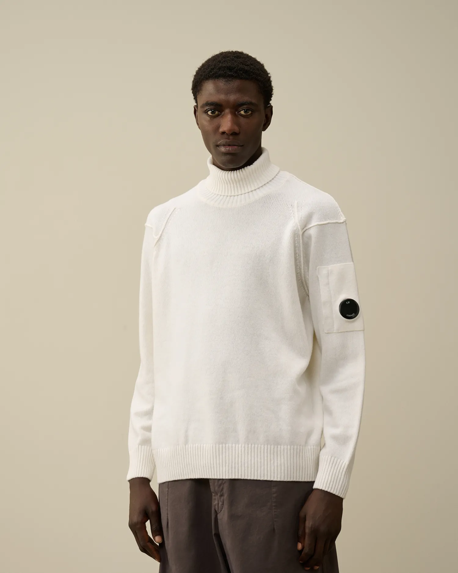 C.P. Company Maglieria>Lambswool GRS Turtleneck Knit Gauze White