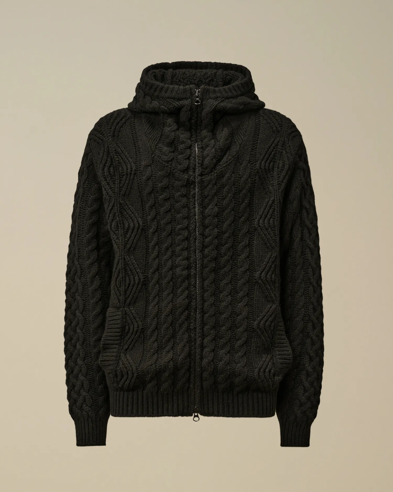 C.P. Company Maglieria>Lambswool Hooded Zipped Logo Knit Black