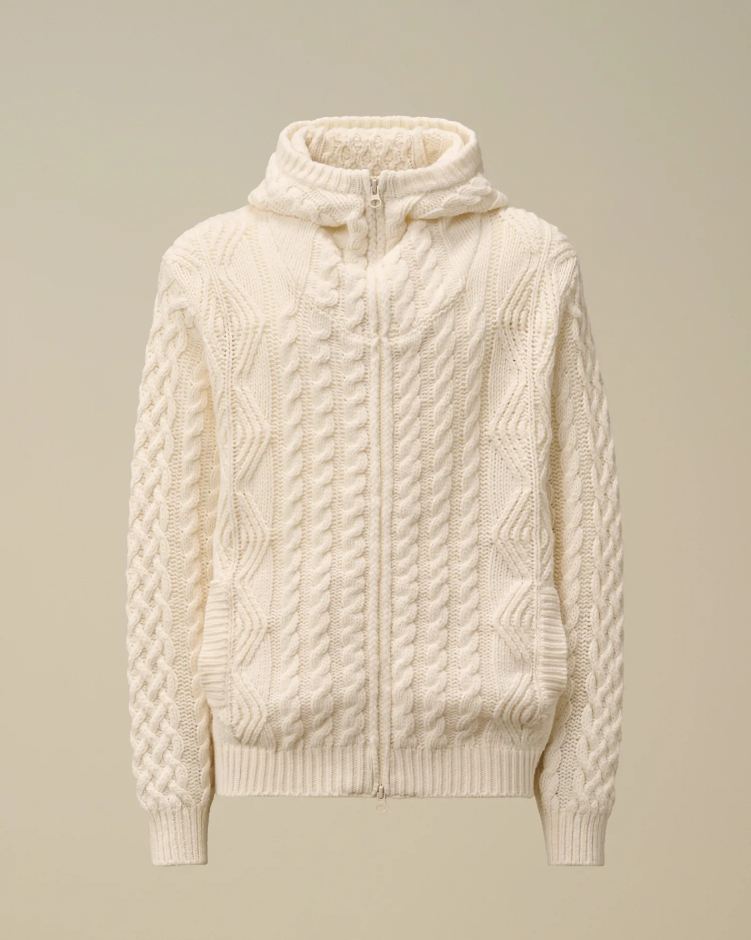 C.P. Company Maglieria>Lambswool Hooded Zipped Logo Knit Gauze White