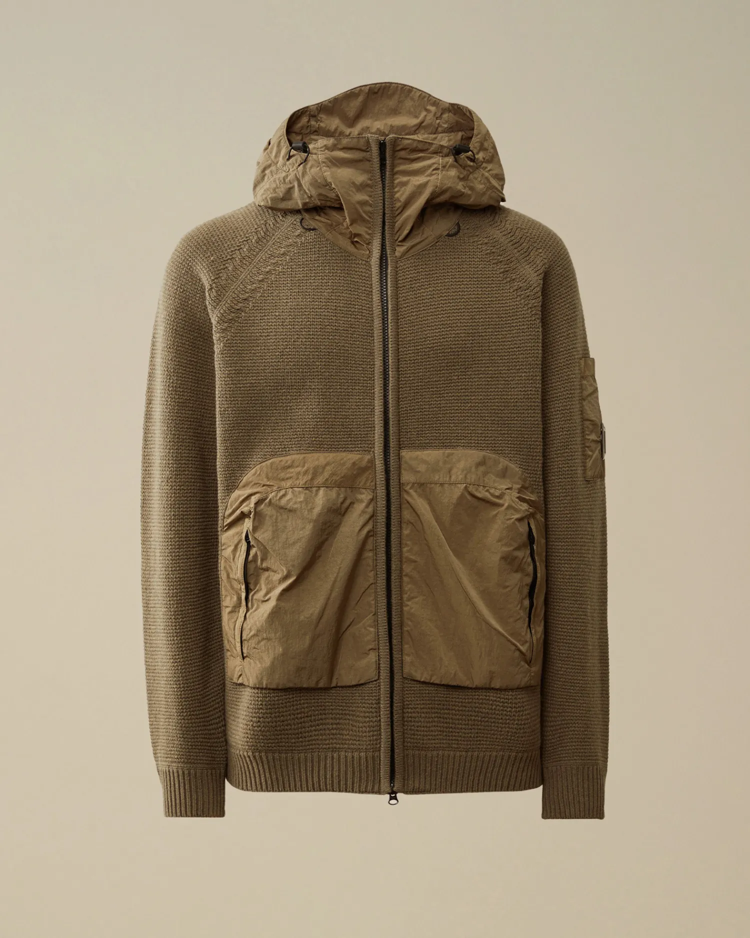 C.P. Company Maglieria>Lambswool Mixed Hooded Full Zip Knit Walnut – Beige