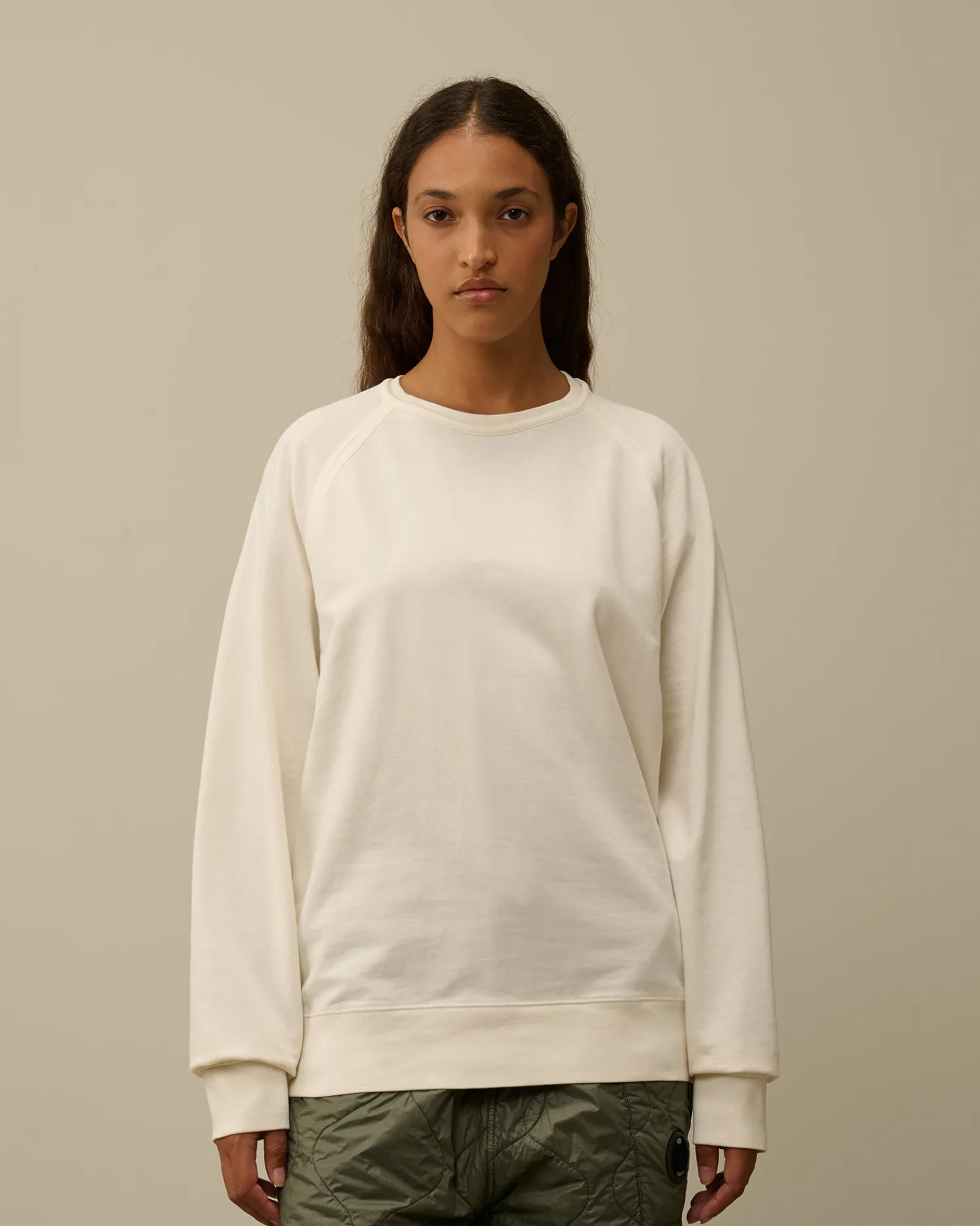 C.P. Company Felpe>Light Fleece Logo Crew Neck Sweatshirt Gauze White