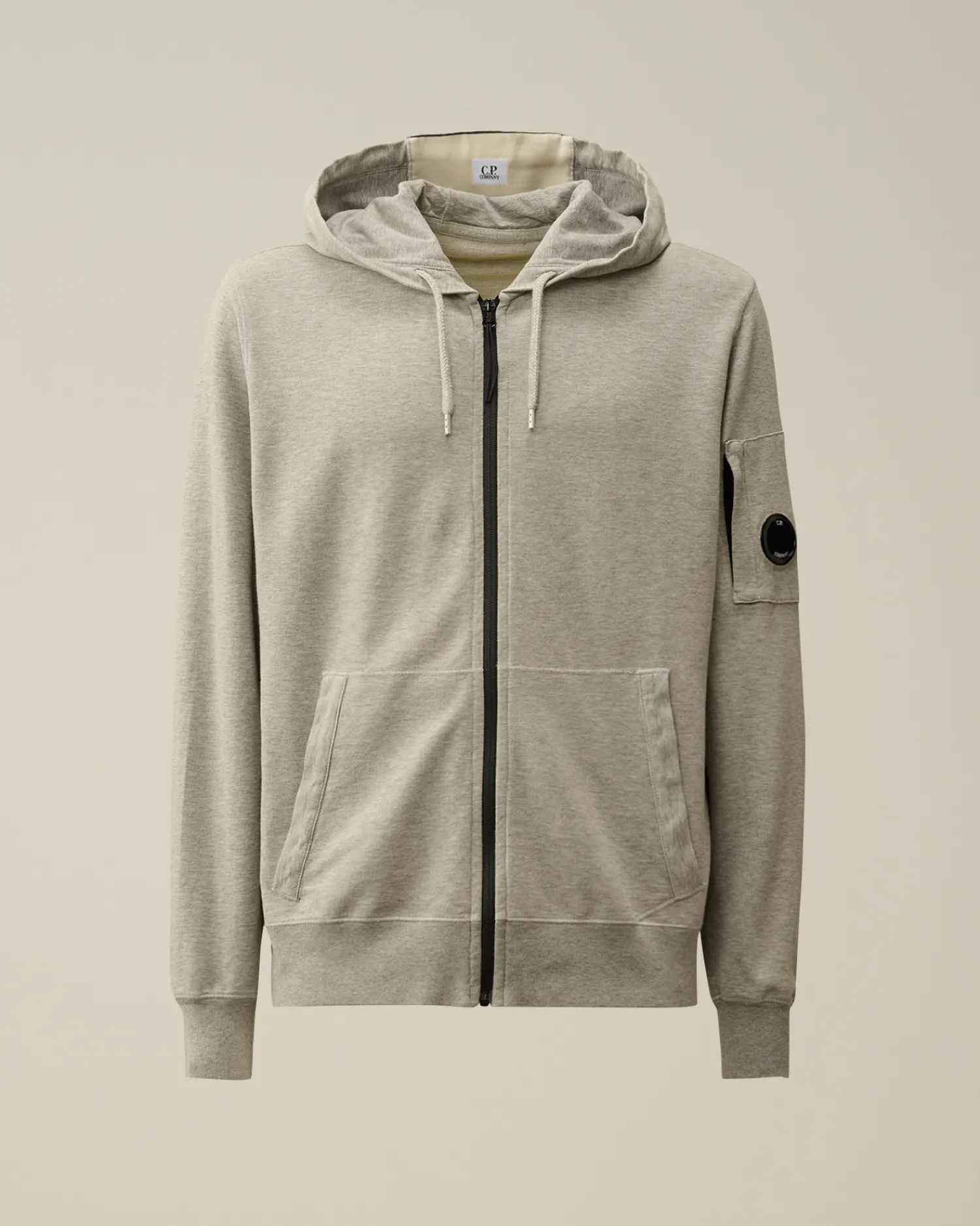 C.P. Company Felpe>Light Fleece Zipped Hooded Sweatshirt Greystone Melange