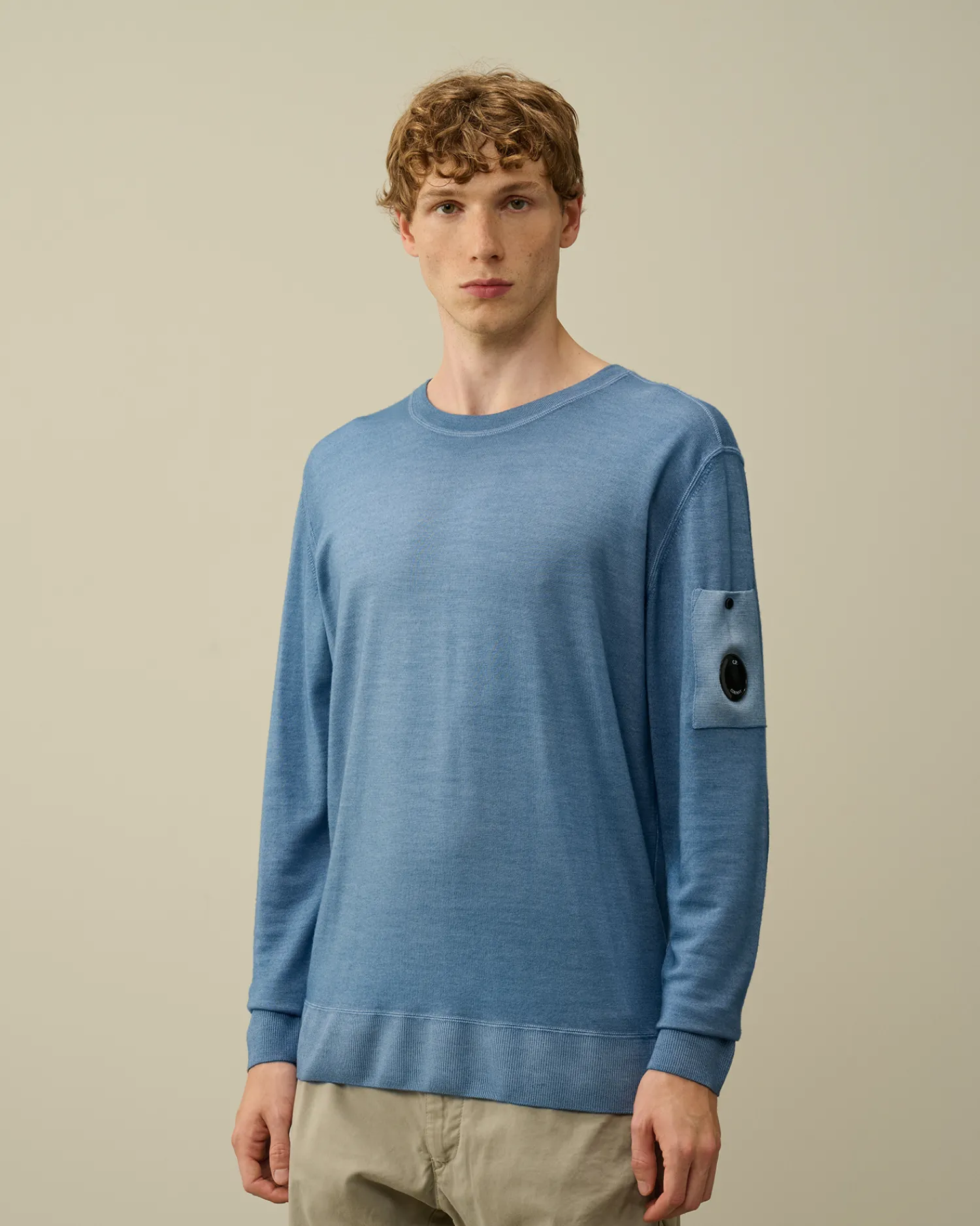 C.P. Company Maglieria>Merino Wool Fast Dyed Crew Neck Knit Flint Stone – Blue