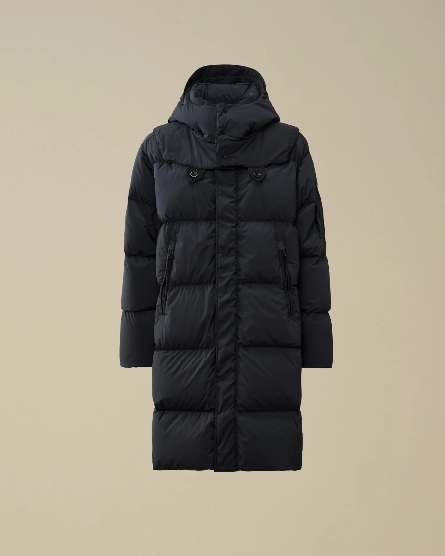 C.P. Company Giacche>Nycra-R Buttoned Hood Long Down Jacket Black Sand