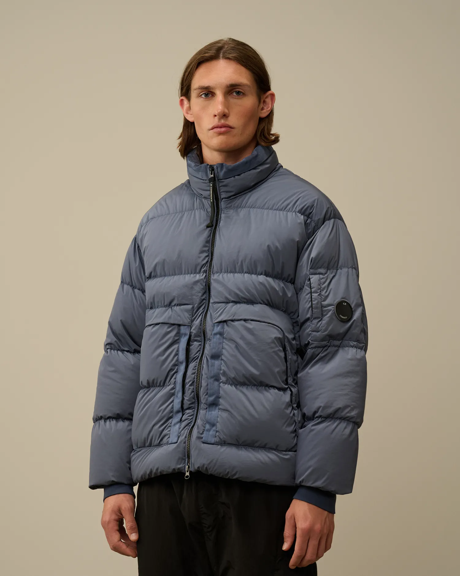 C.P. Company Giacche>Nycra-R Short Down Jacket Flint Stone – Blue