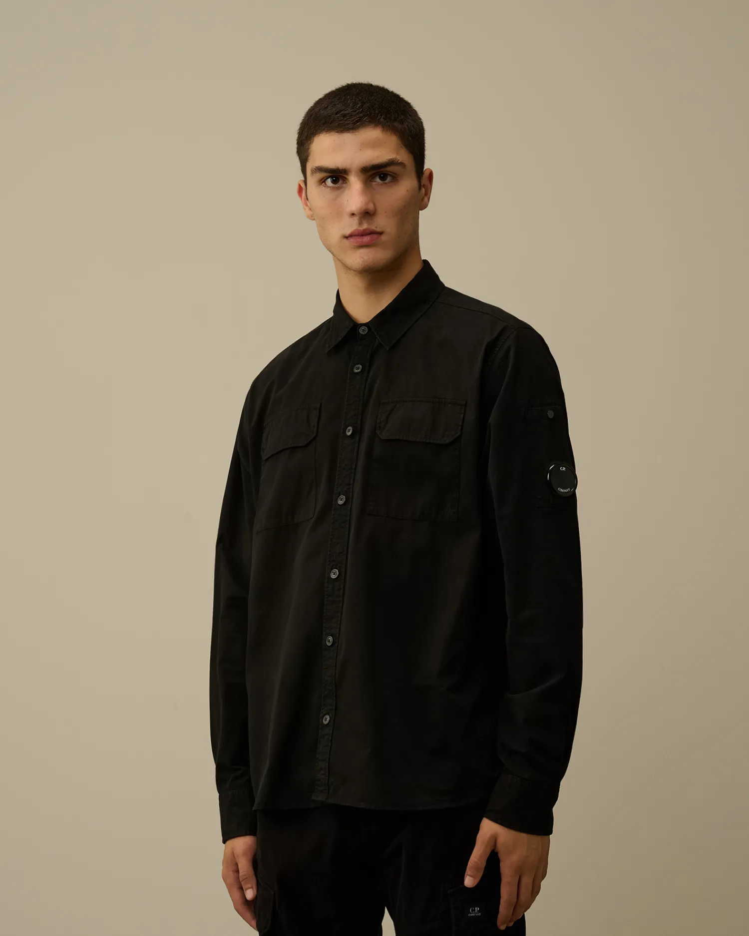 C.P. Company Camicie>Organic Gabardine Buttoned Lens Shirt Black