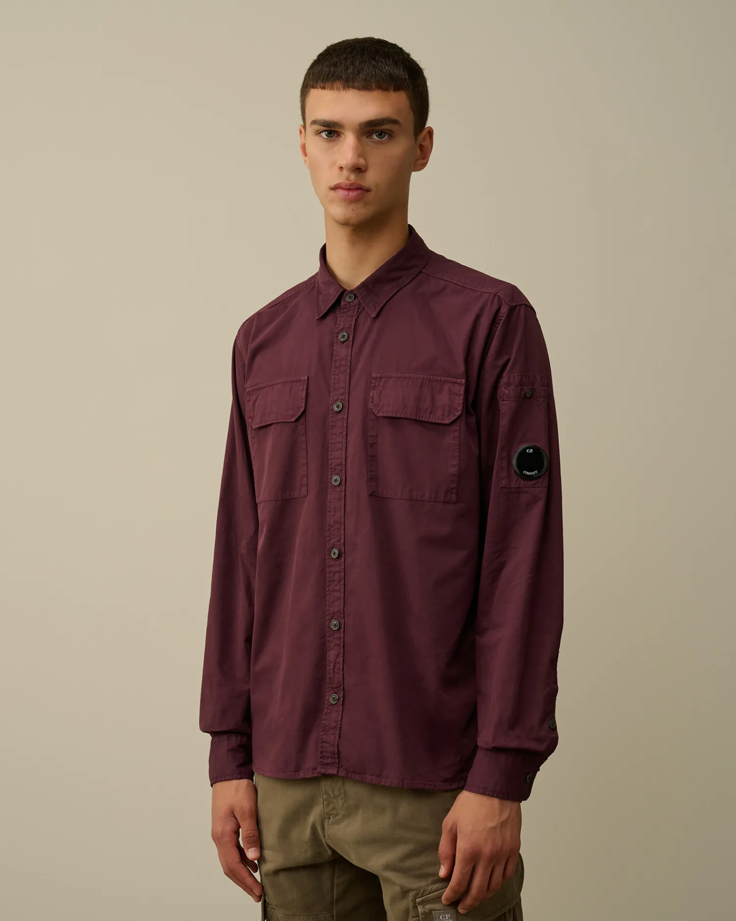 C.P. Company Camicie>Organic Gabardine Buttoned Lens Shirt Potent Purple