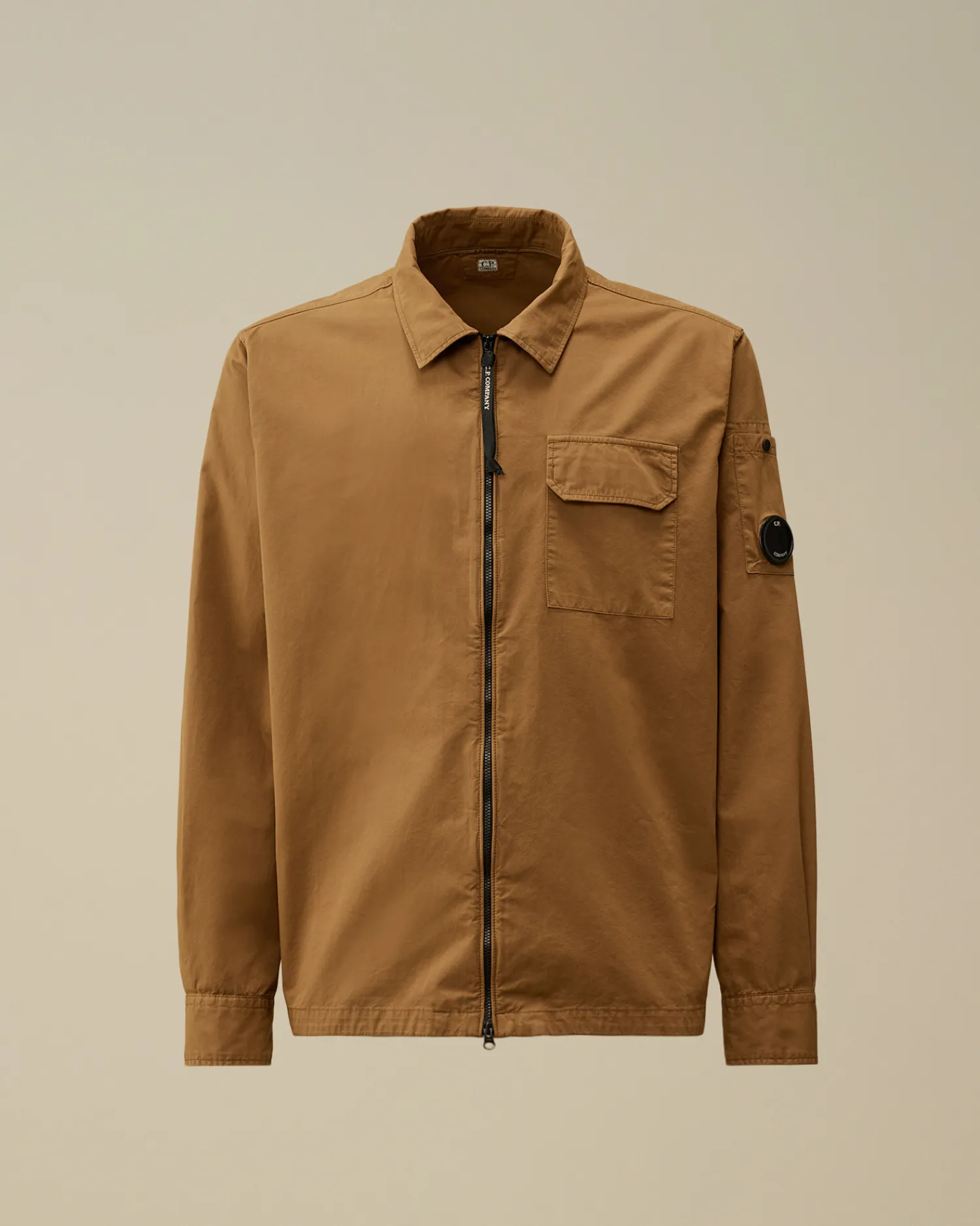 C.P. Company Overshirt>Organic Gabardine Zipped Overshirt Toffee – Beige