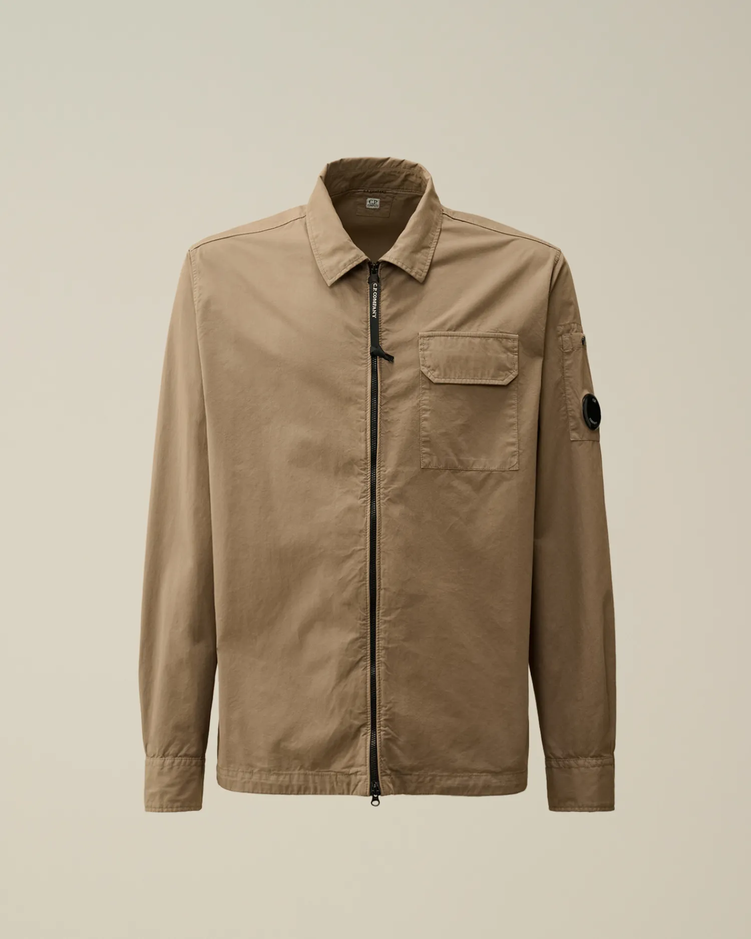 C.P. Company Overshirt>Organic Gabardine Zipped Overshirt Walnut – Beige