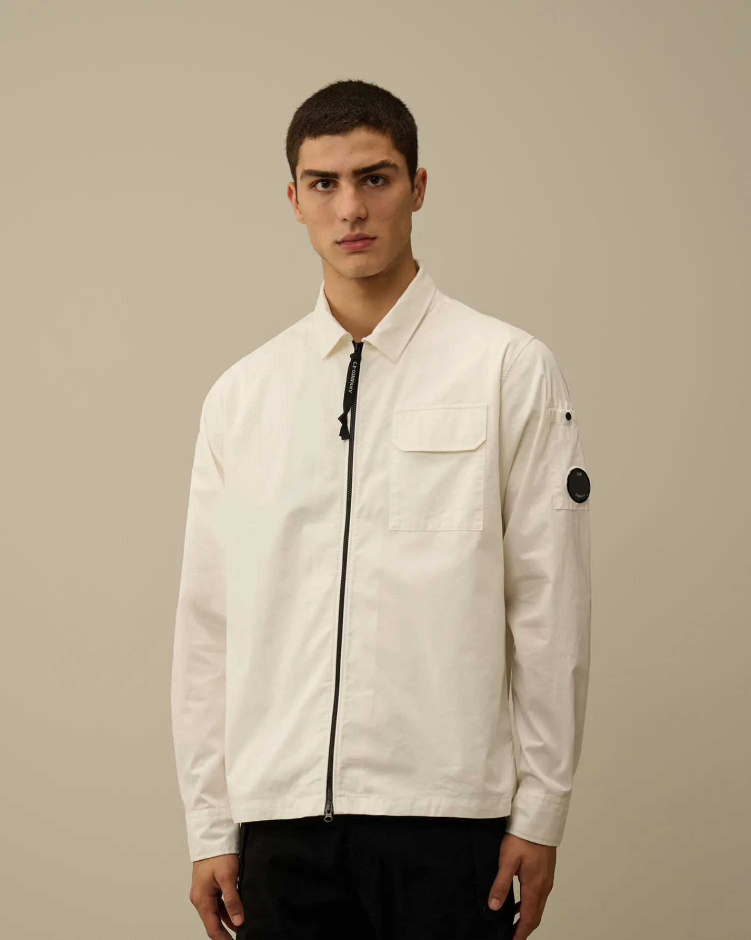 C.P. Company Overshirt>Organic Gabardine Zipped Overshirt Gauze White