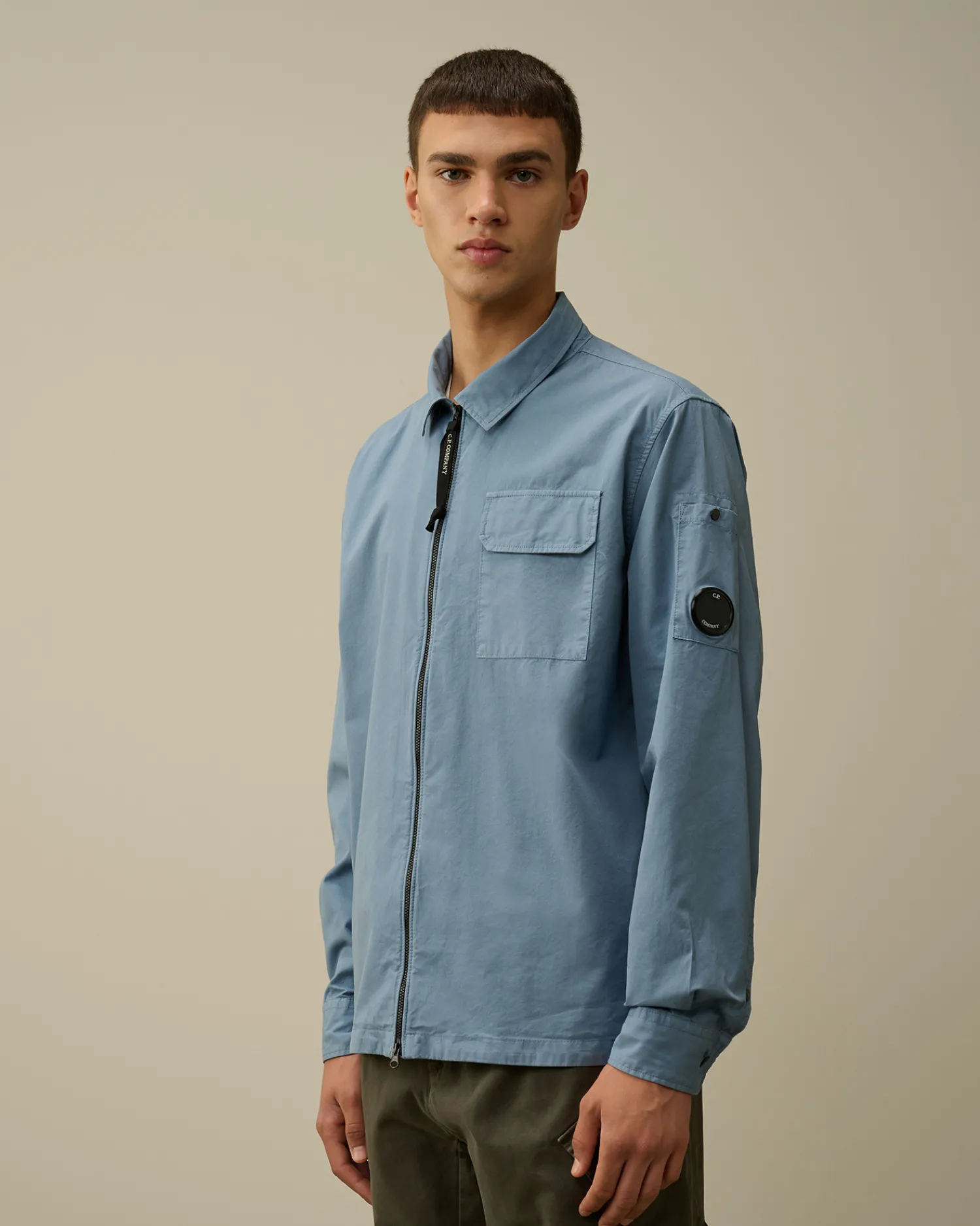 C.P. Company Overshirt>Organic Gabardine Zipped Overshirt Flint Stone – Blue