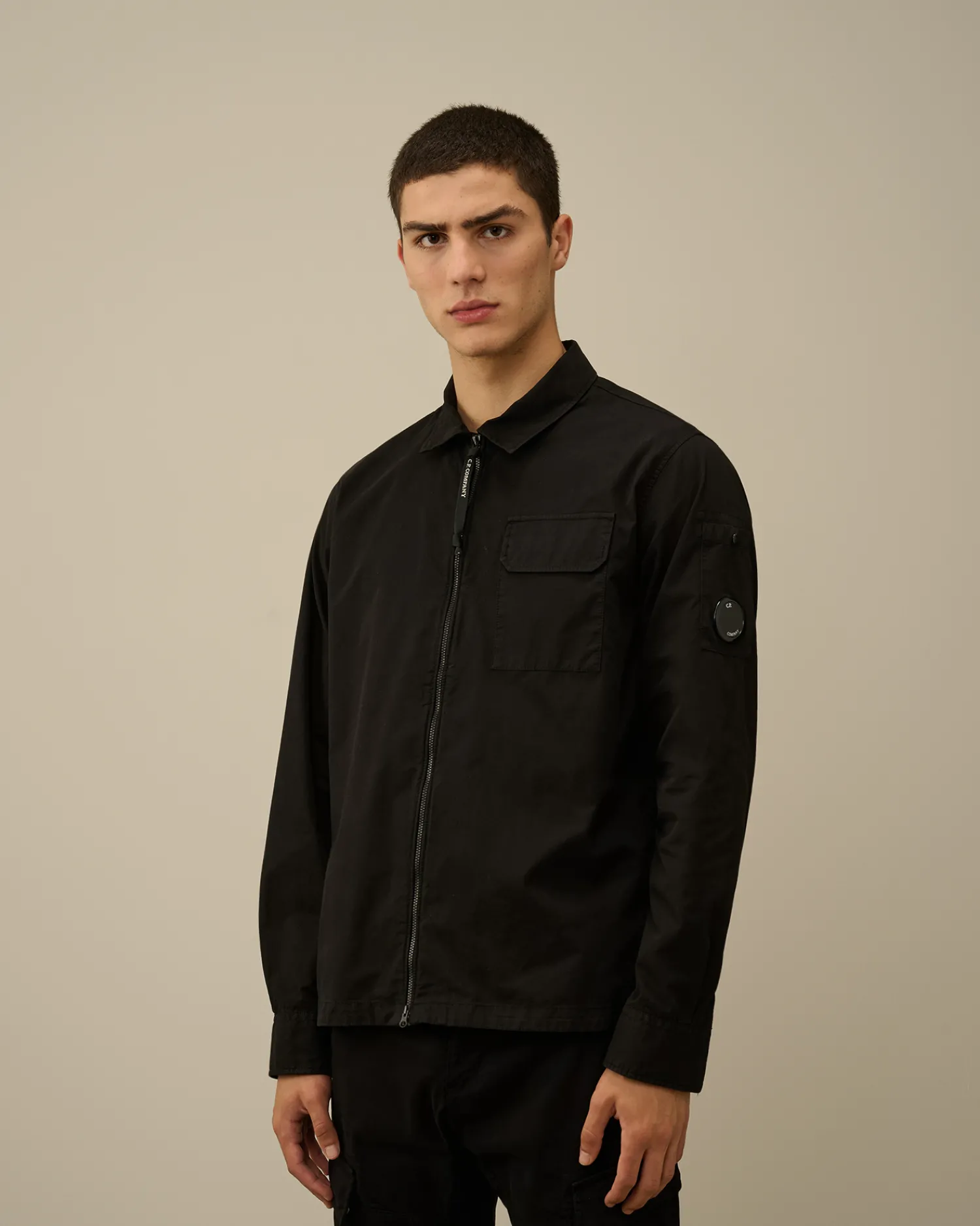 C.P. Company Overshirt>Organic Gabardine Zipped Overshirt Black