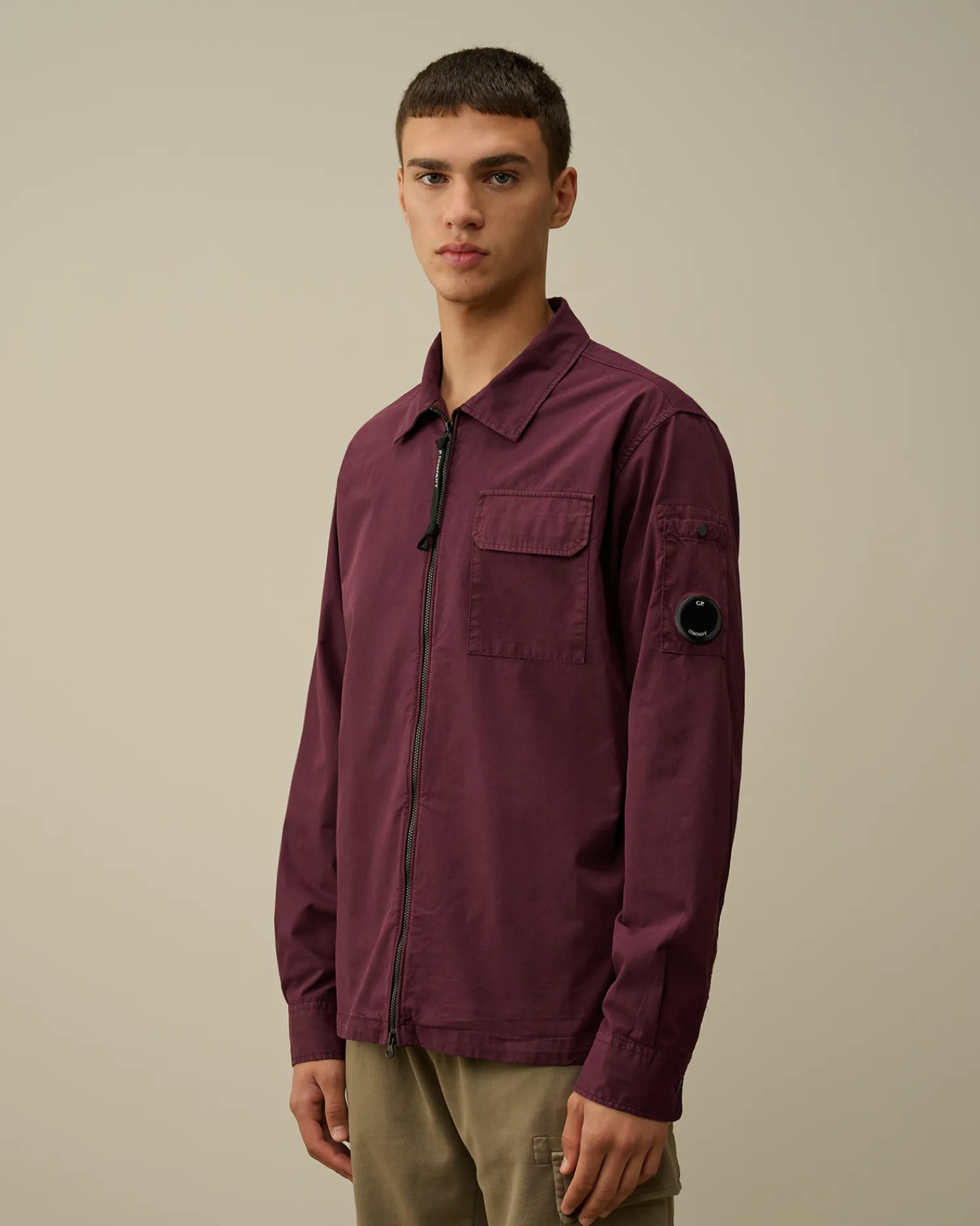 C.P. Company Overshirt>Organic Gabardine Zipped Overshirt Potent Purple