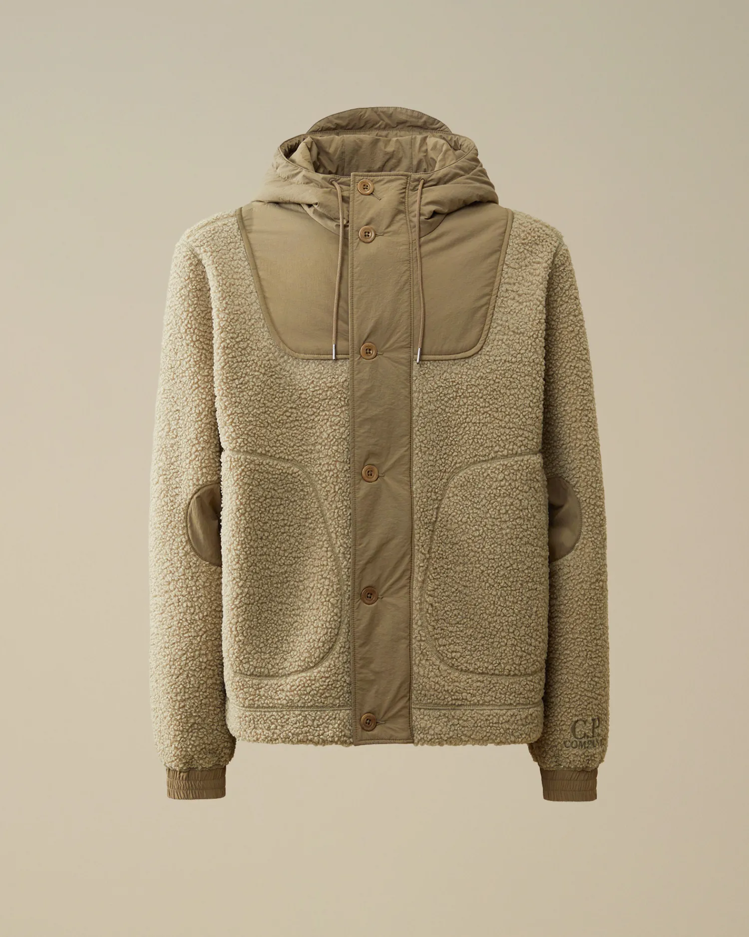 C.P. Company Giacche>Polar Shell Mixed Hooded Jacket Vintage Khaki – Beige