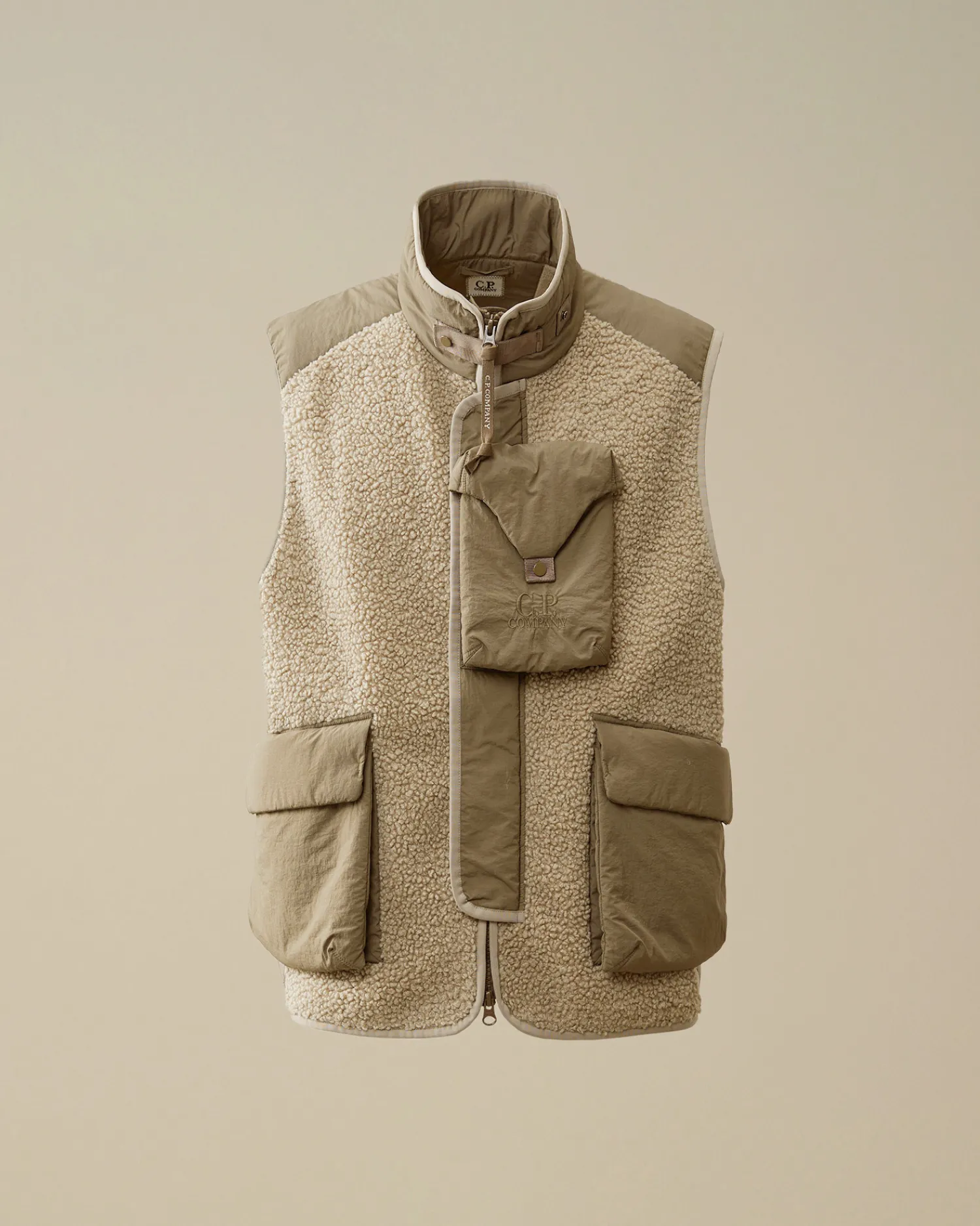 C.P. Company Giacche>Polar Shell Mixed Vest Vintage Khaki – Beige