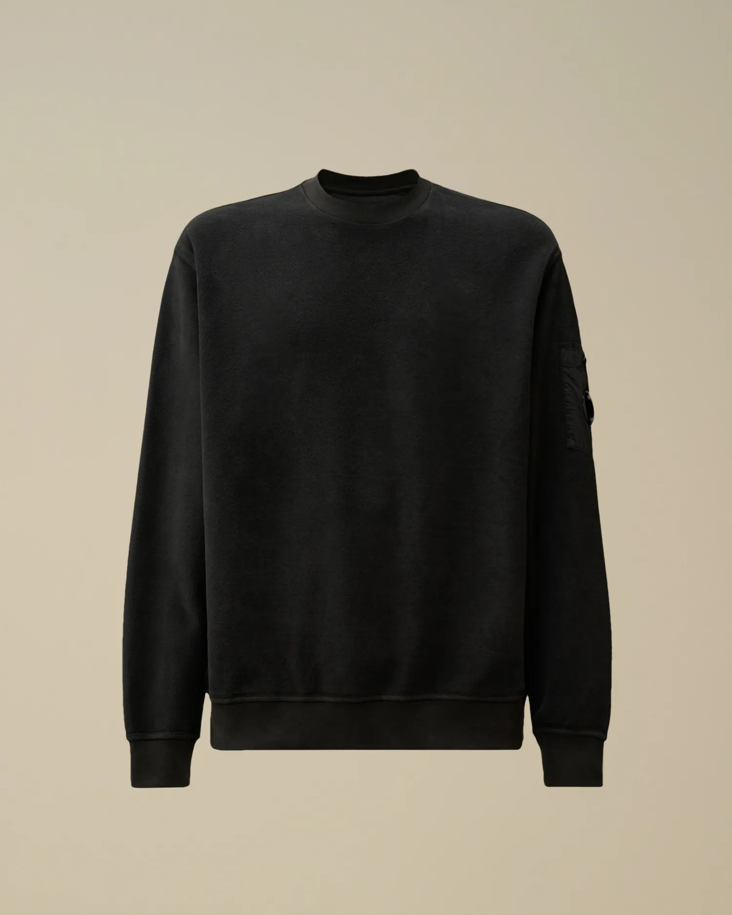 C.P. Company Felpe>Reverse Brushed & Emerized Diagonal Fleece Crewneck Sweatshirt Black Sand