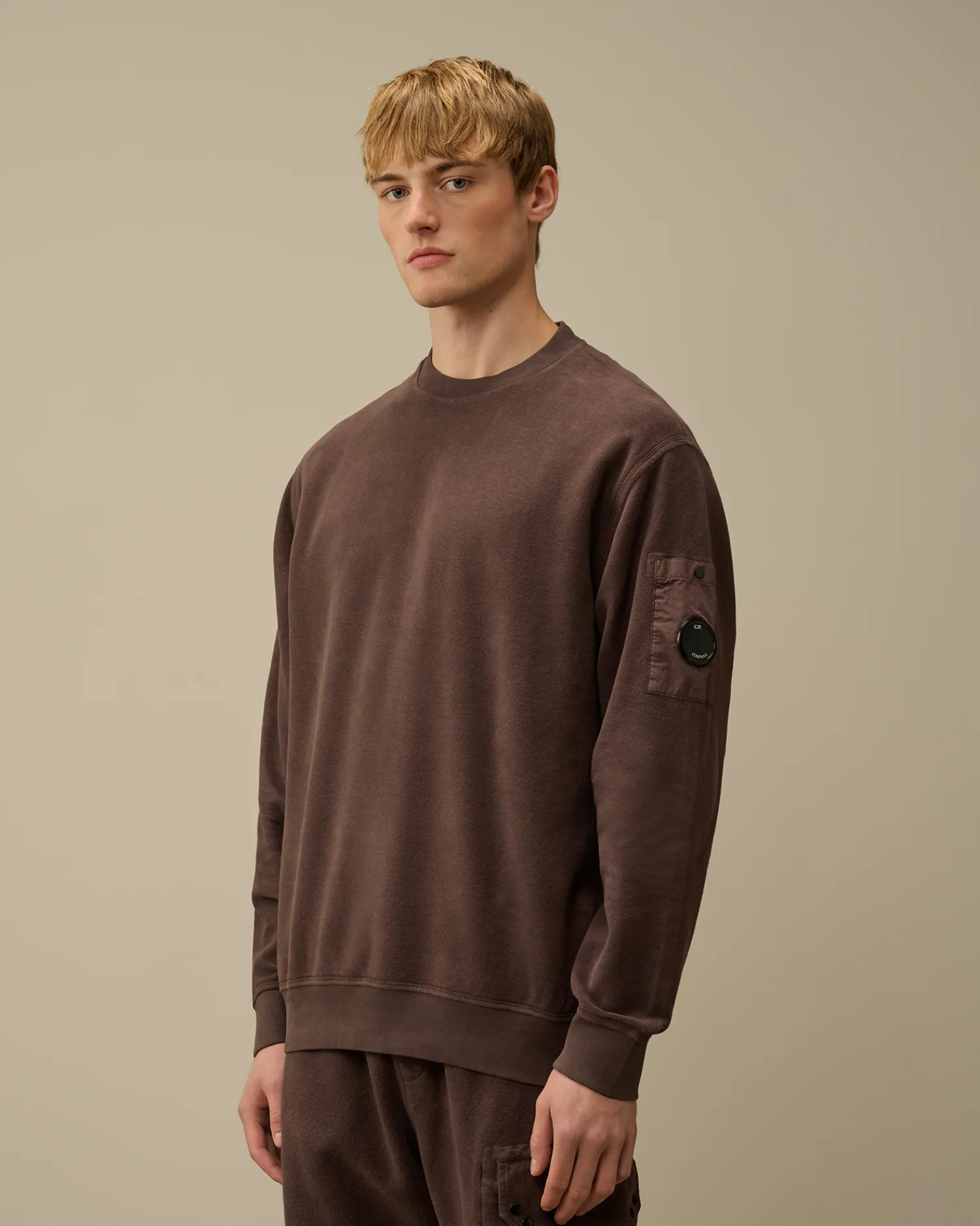 C.P. Company Felpe>Reverse Brushed & Emerized Diagonal Fleece Crewneck Sweatshirt Boulevard – Violet