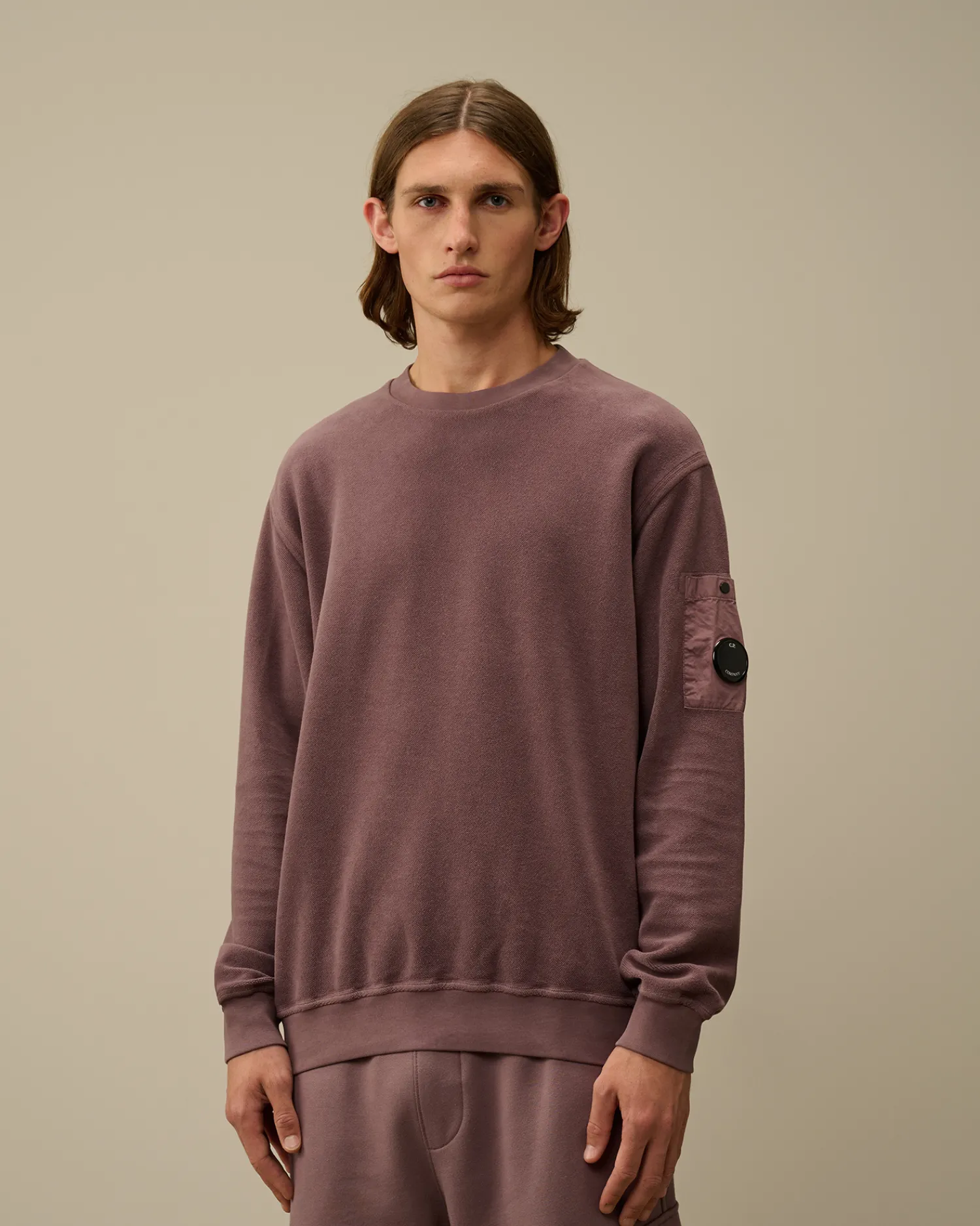 C.P. Company Felpe>Reverse Brushed & Emerized Diagonal Fleece Crewneck Sweatshirt Purple Dove