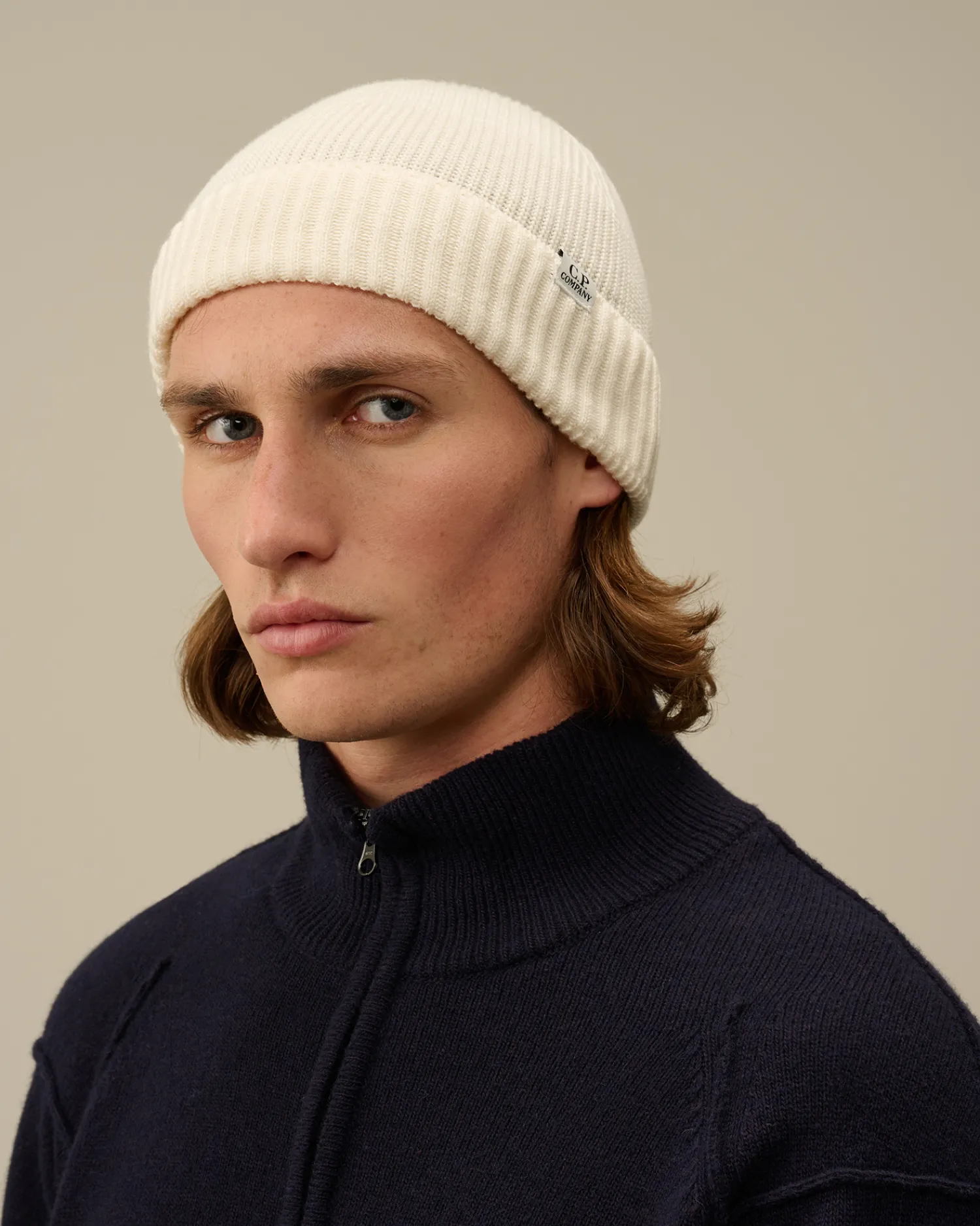 C.P. Company Cappelli>Re-Wool Fisherman Beanie Gauze White