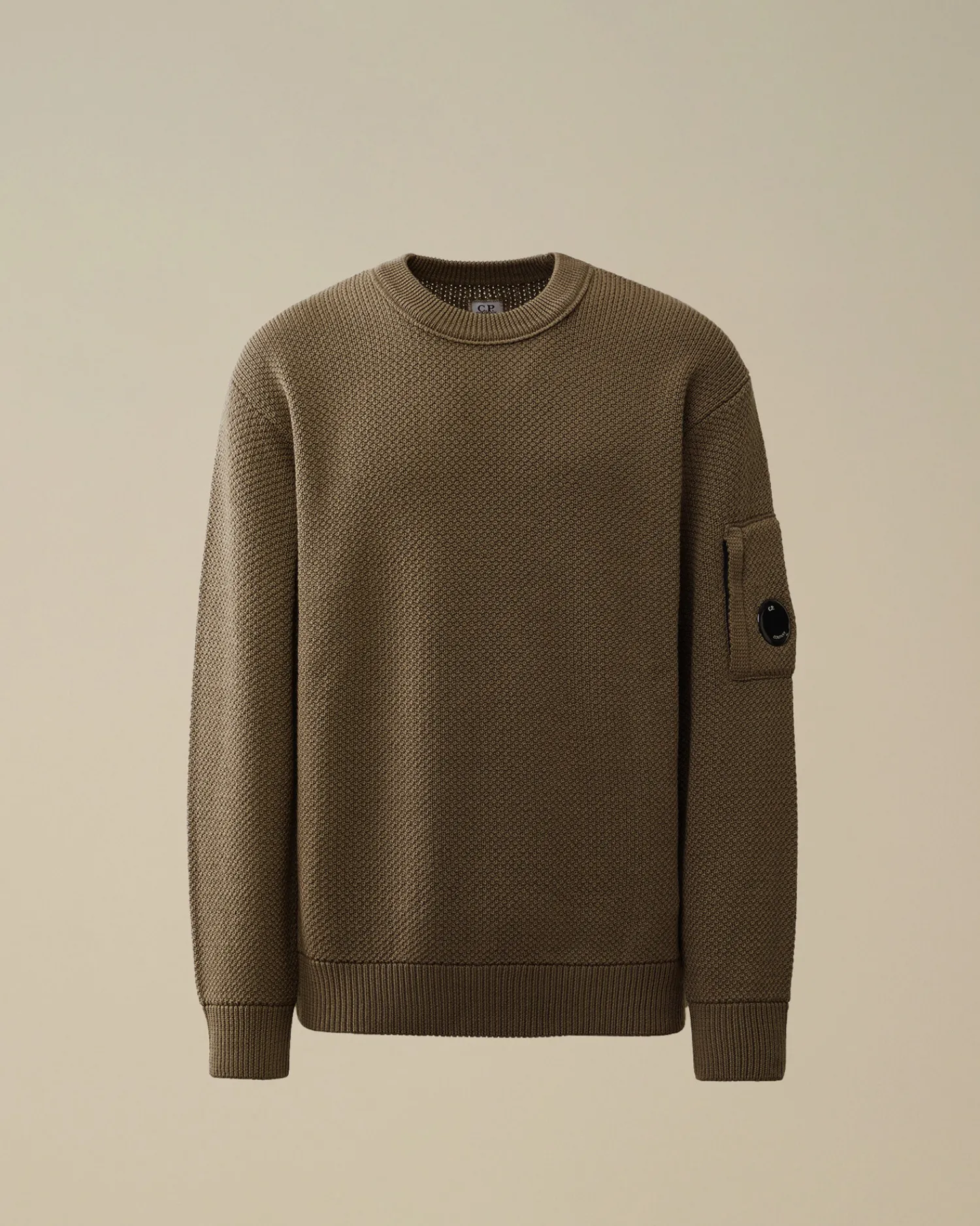 C.P. Company Maglieria>Re-Wool Lens Crewneck Knit Walnut – Beige