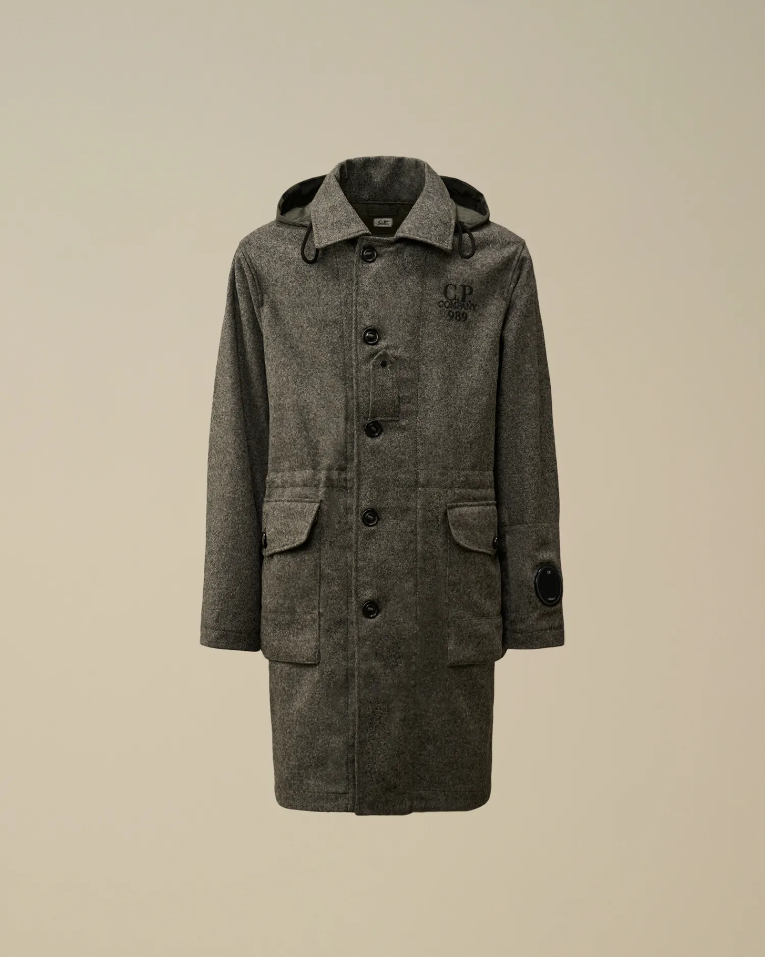 C.P. Company Giacche>Shetland Twill Hooded Car Coat Anthracite Melange – Grey