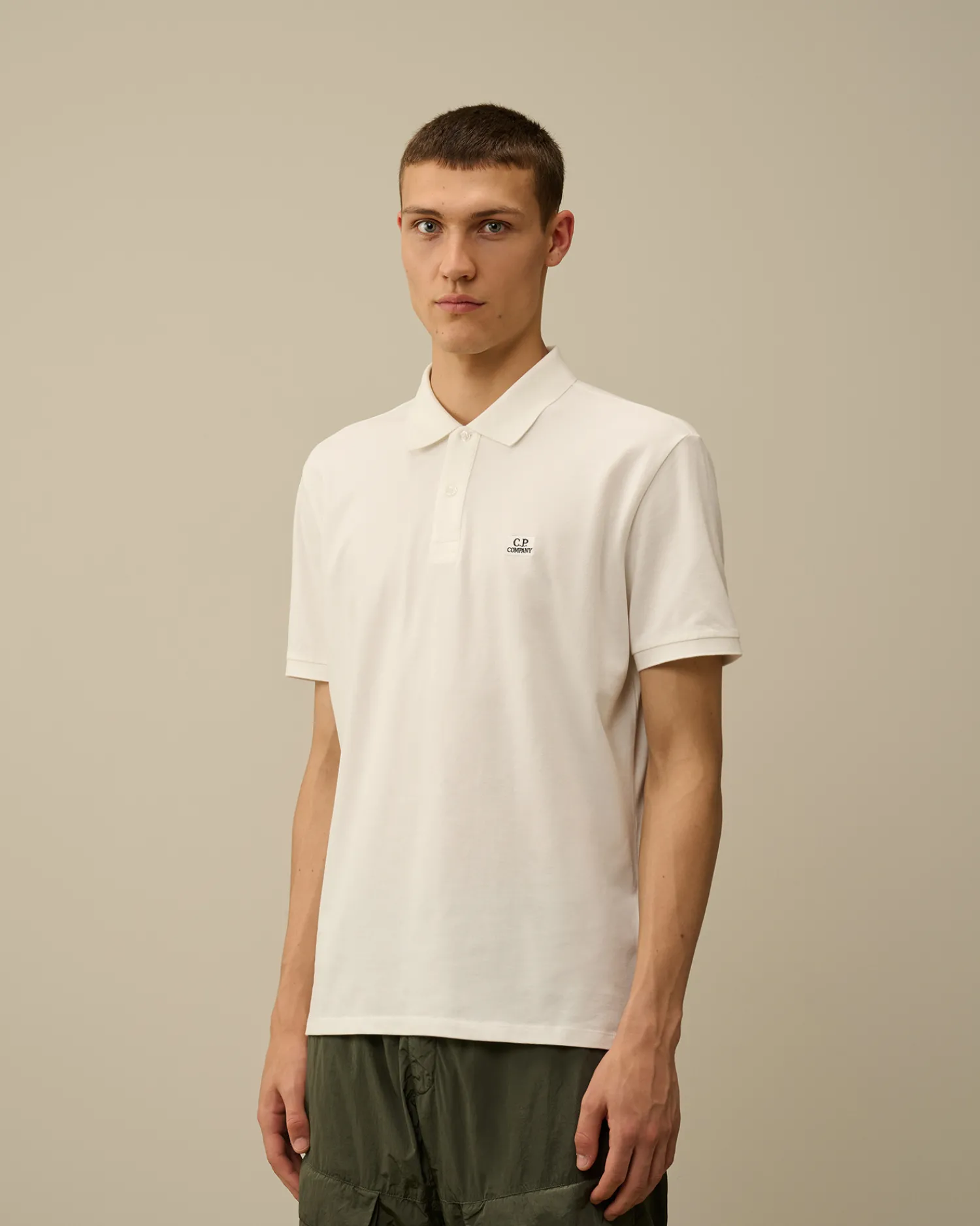 C.P. Company T-shirts & Polo>Stretch Piquet Logo Polo Gauze White