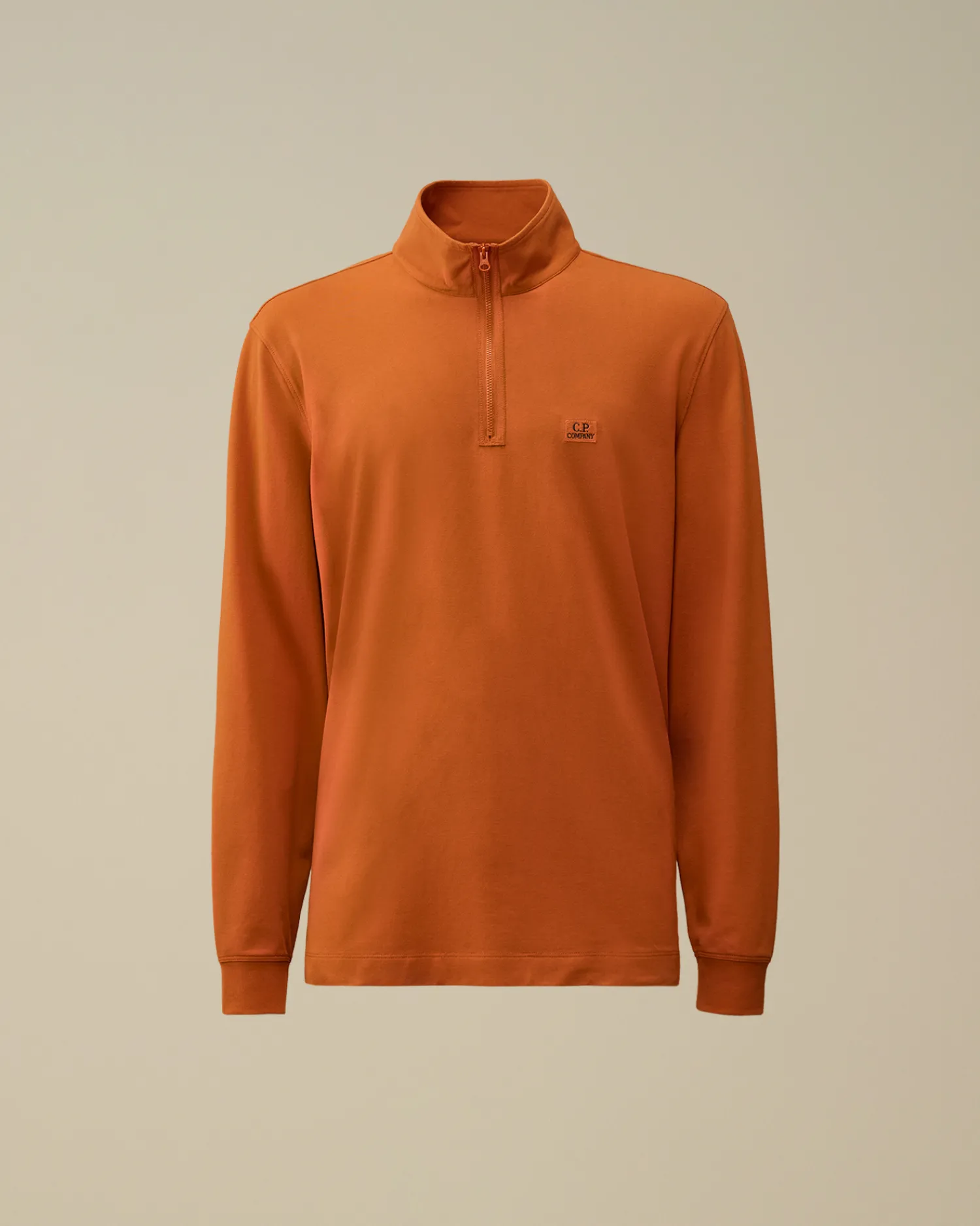 C.P. Company T-shirts & Polo>Stretch Piquet Longsleeve Zipped Polo Bombay Brown