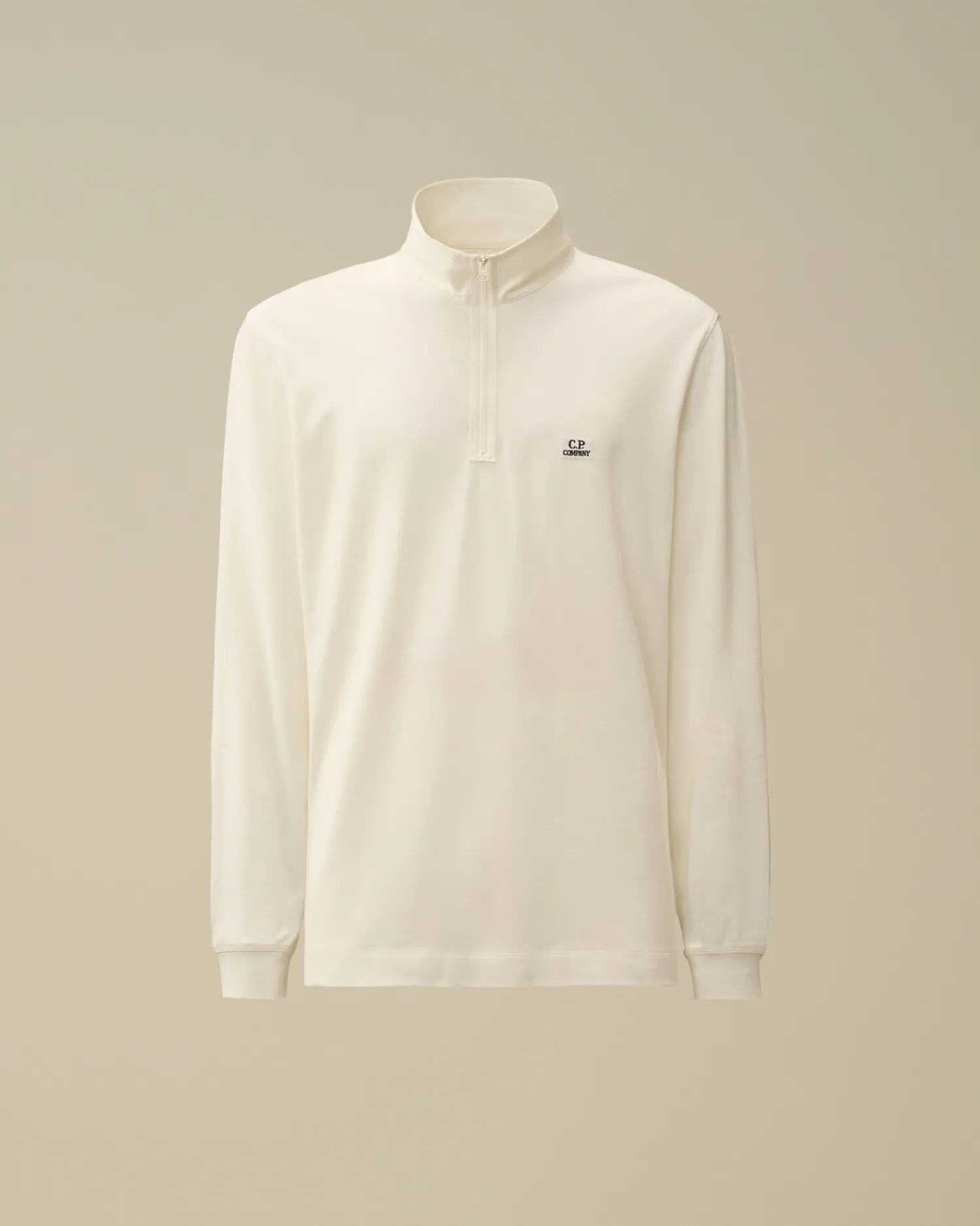 C.P. Company T-shirts & Polo>Stretch Piquet Longsleeve Zipped Polo Gauze White