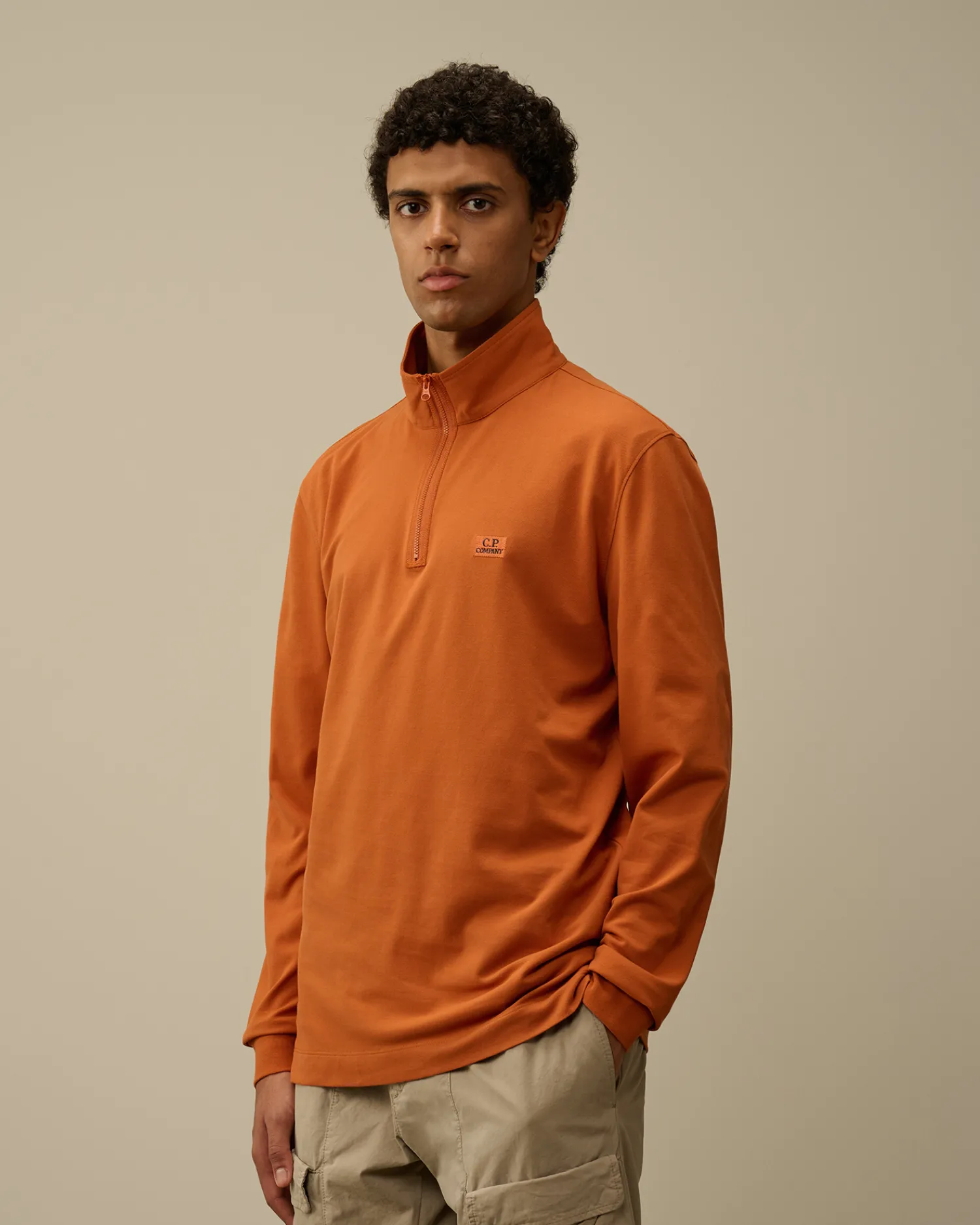 C.P. Company T-shirts & Polo>Stretch Piquet Longsleeve Zipped Polo Bombay Brown