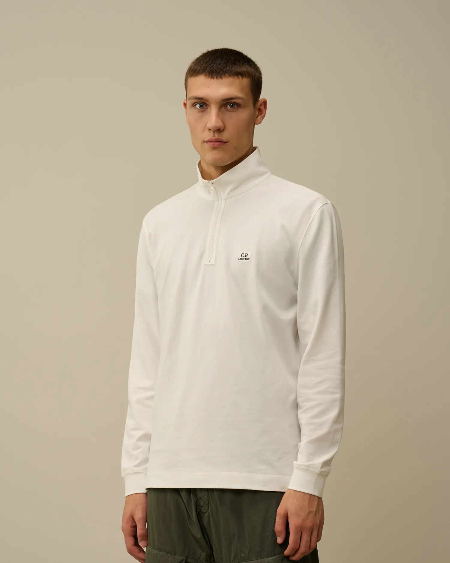 C.P. Company T-shirts & Polo>Stretch Piquet Longsleeve Zipped Polo Gauze White