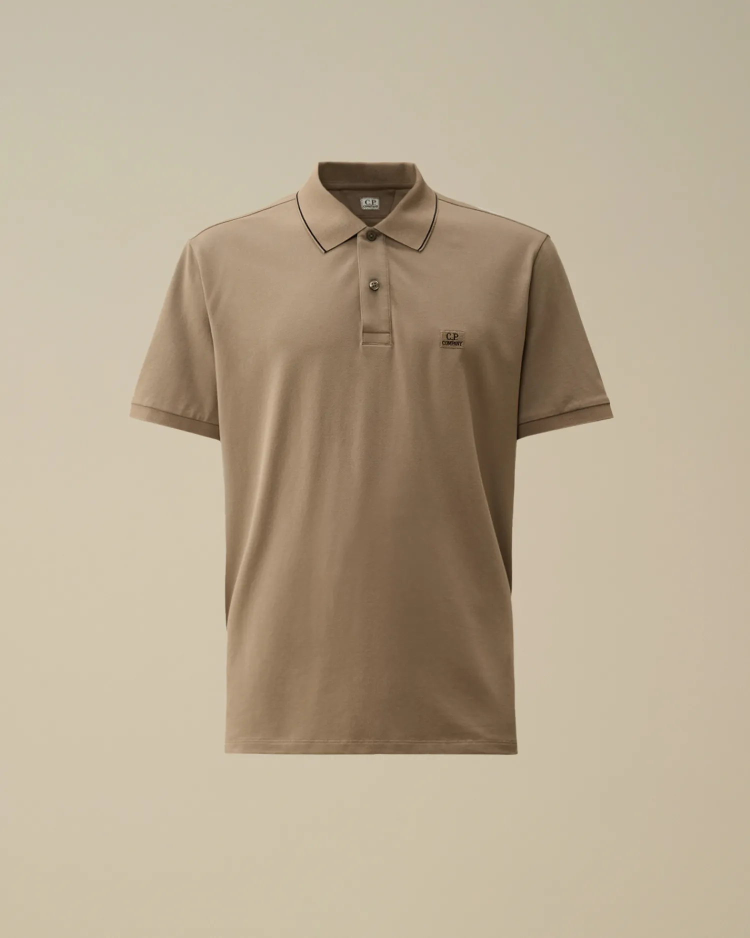 C.P. Company T-shirts & Polo>Stretch Piquet Striped Collar Polo Walnut – Beige