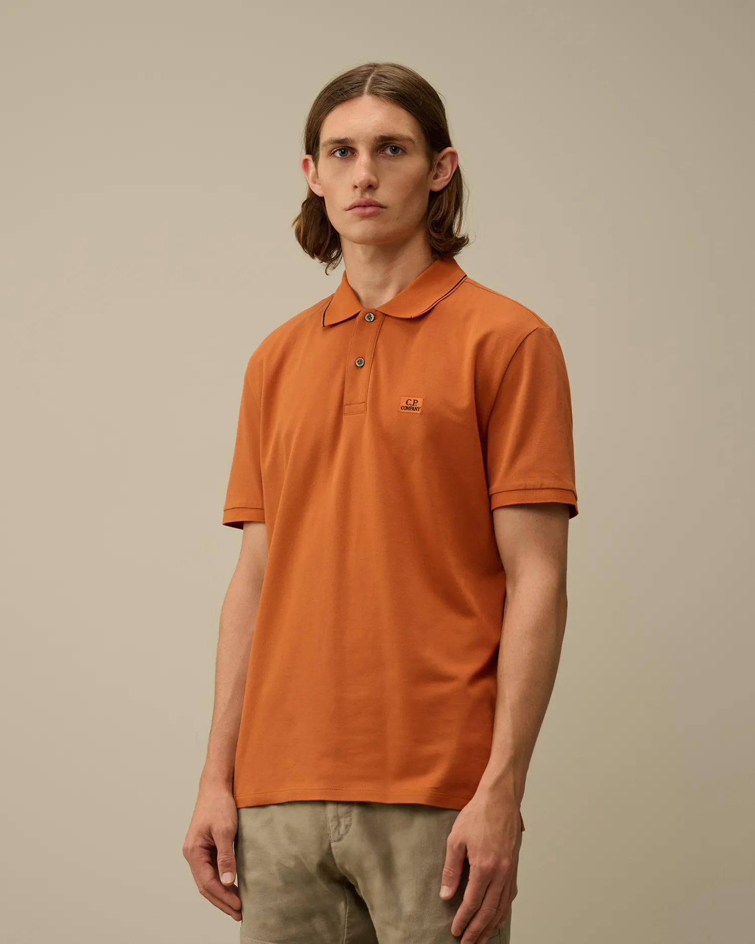 C.P. Company T-shirts & Polo>Stretch Piquet Striped Collar Polo Bombay Brown