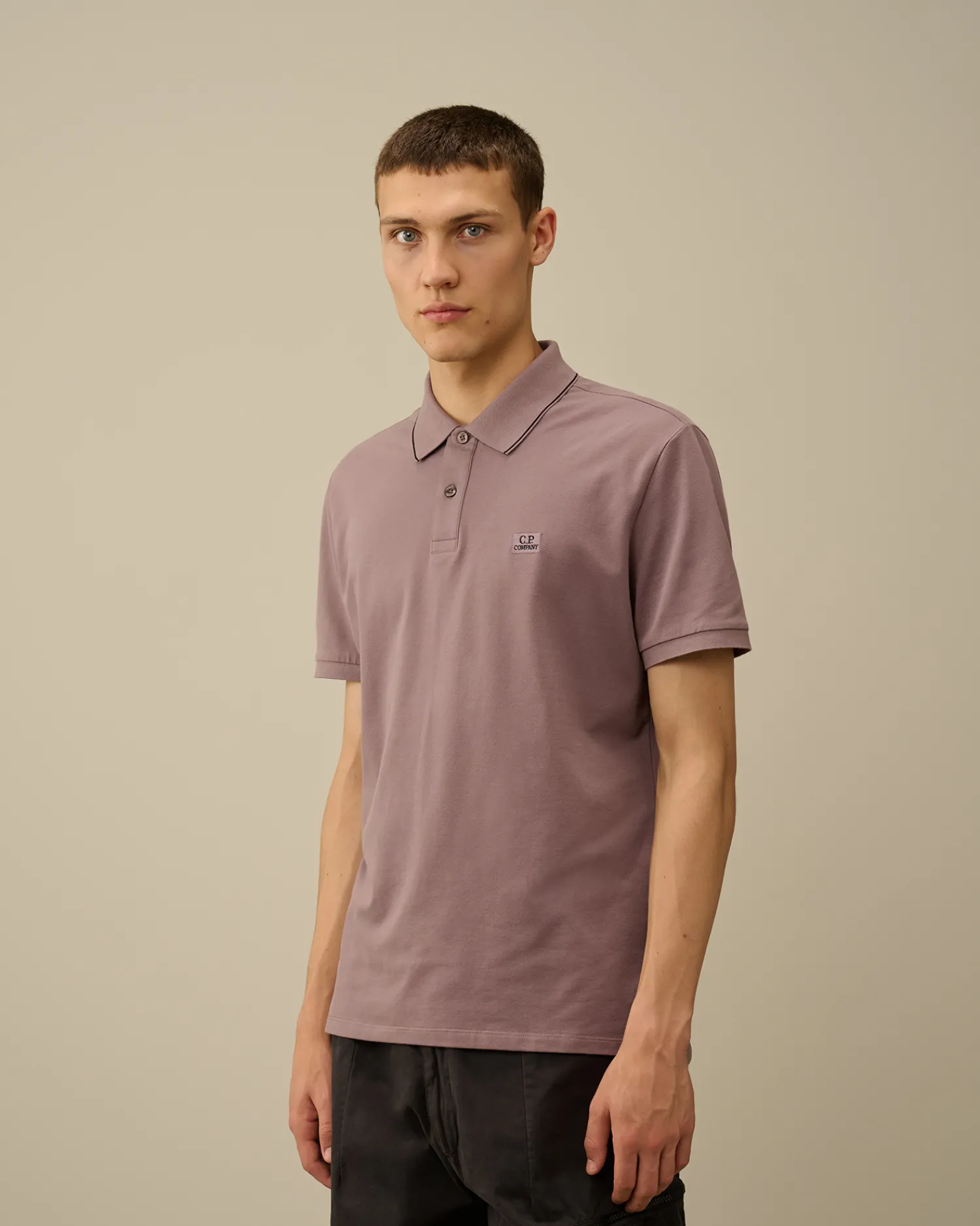 C.P. Company T-shirts & Polo>Stretch Piquet Striped Collar Polo Purple Dove